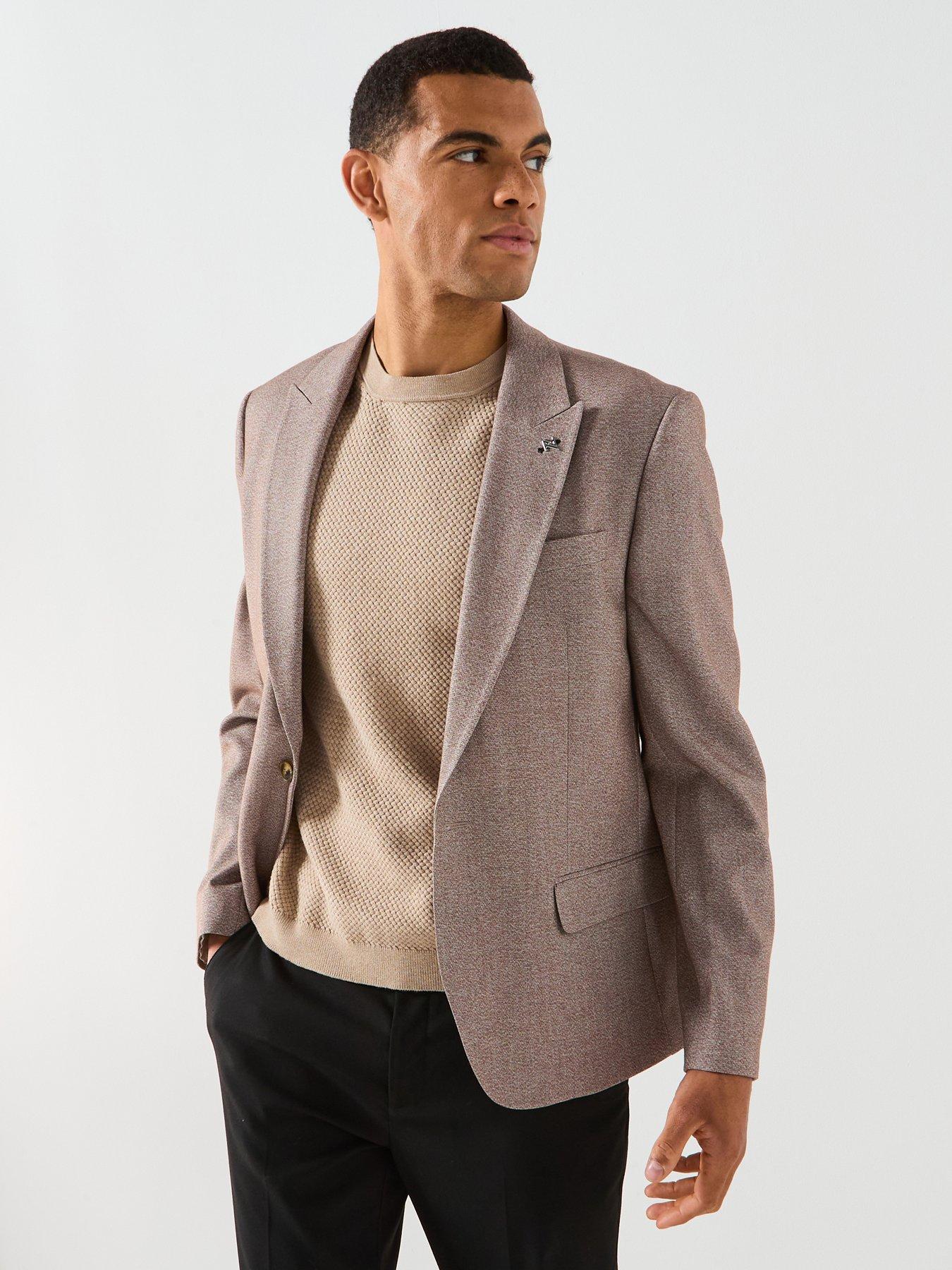 Image 1 of 6 of River Island Slim Fit Textured Suit Jacket - Beige