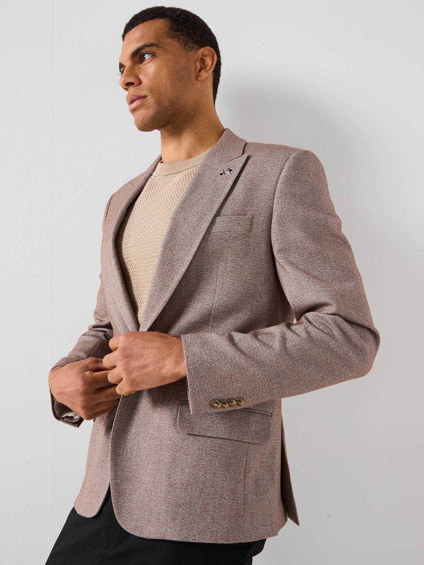 Image 5 of 6 of River Island Slim Fit Textured Suit Jacket - Beige