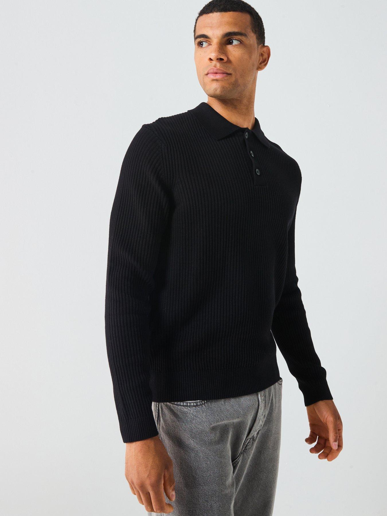 ONLY & SONS Long Sleeve Knitted Polo Shirt - Black