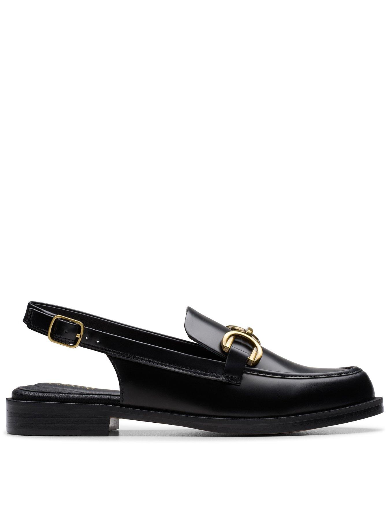 Clarks Straven Sling Leather Loafers - Black