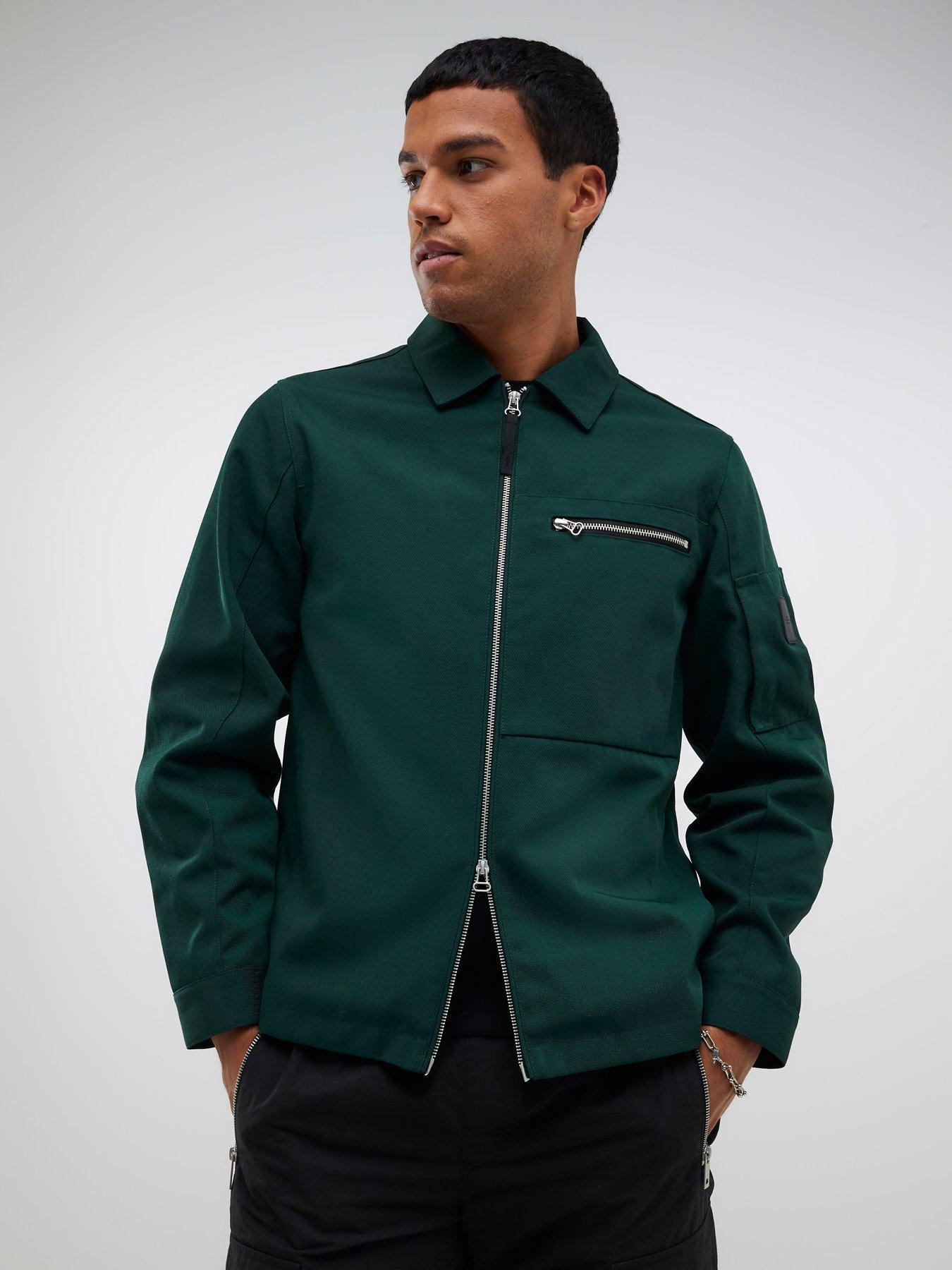 River Island Twill Tech Shacket - Dark Green