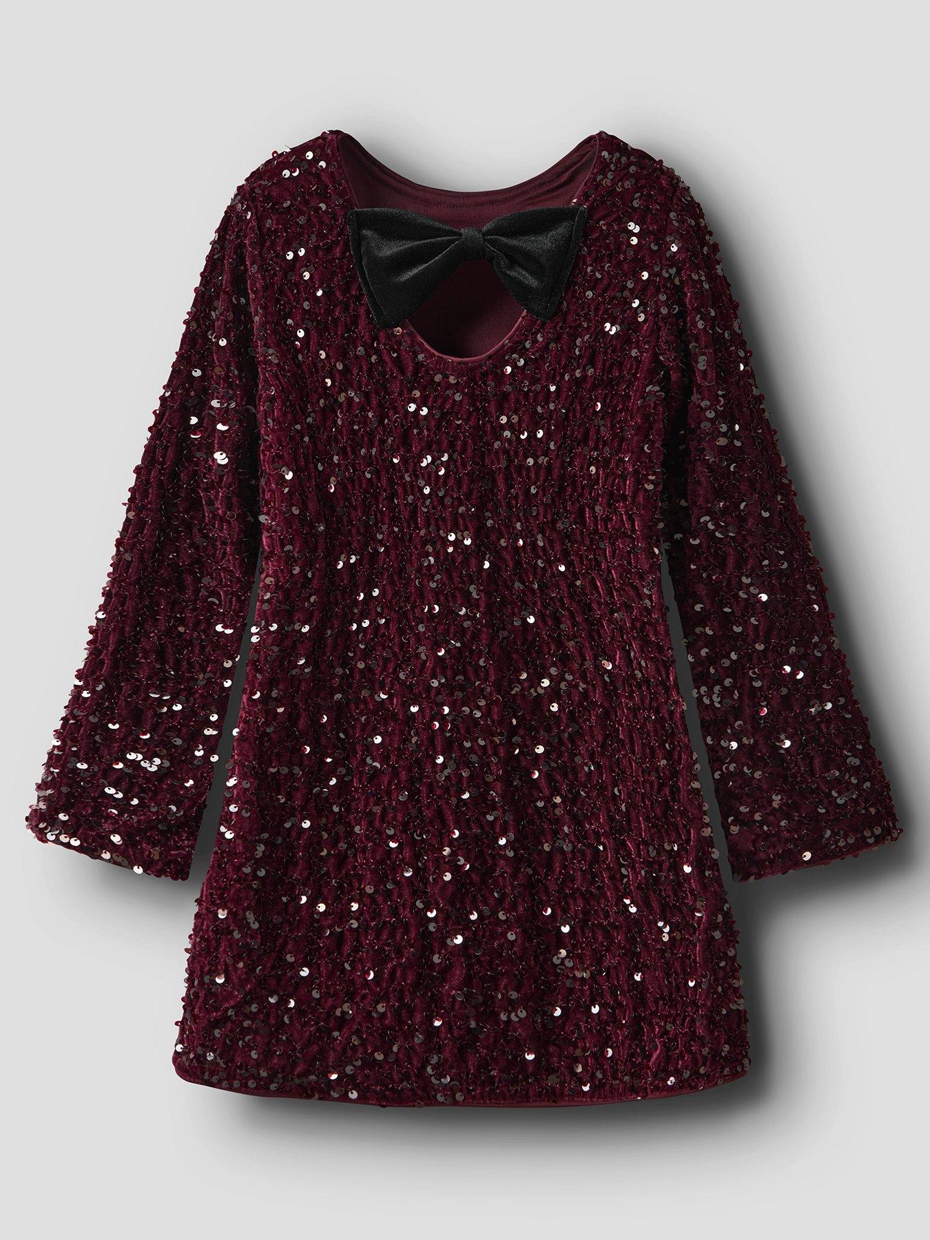 name-it-girls-long-sleeve-bow-back-sequin-dress-dark-redstillFront