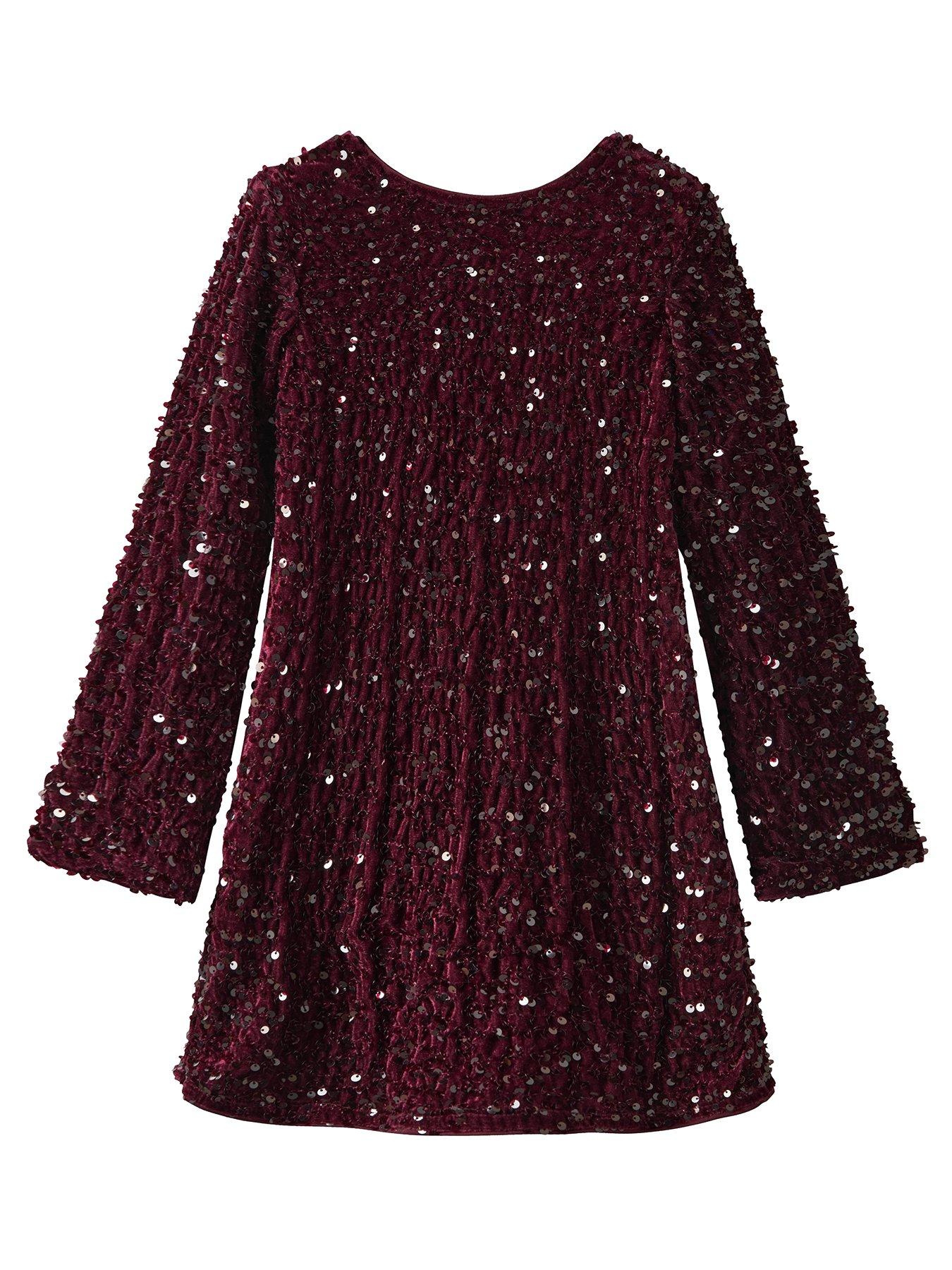 name-it-girls-long-sleeve-bow-back-sequin-dress-dark-redback