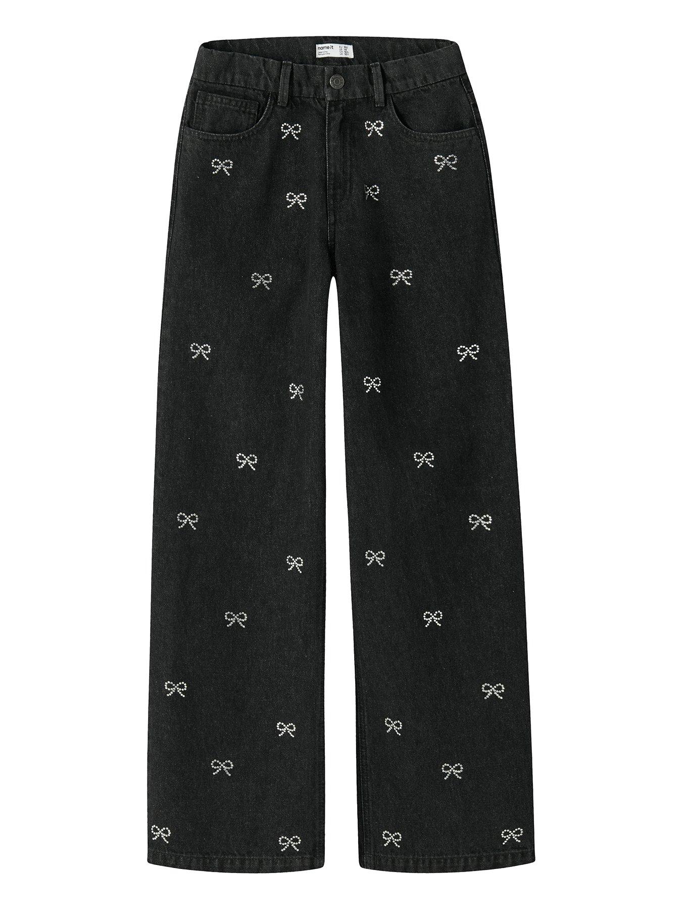 Name It Girls Bow Rhinestone Jeans - Dark Grey