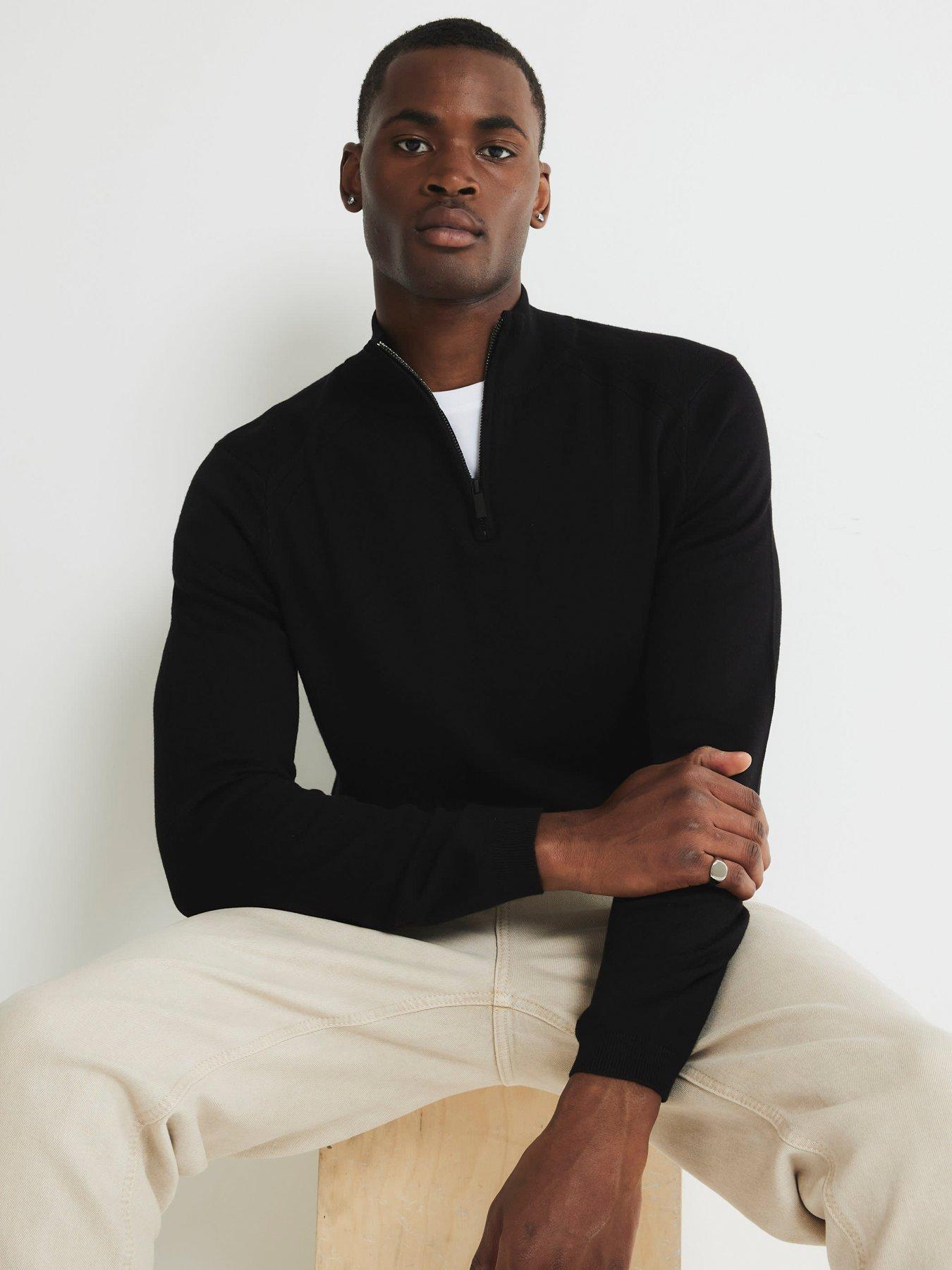 River Island Smart Viscose Half Zip Knitted Jumper - Black