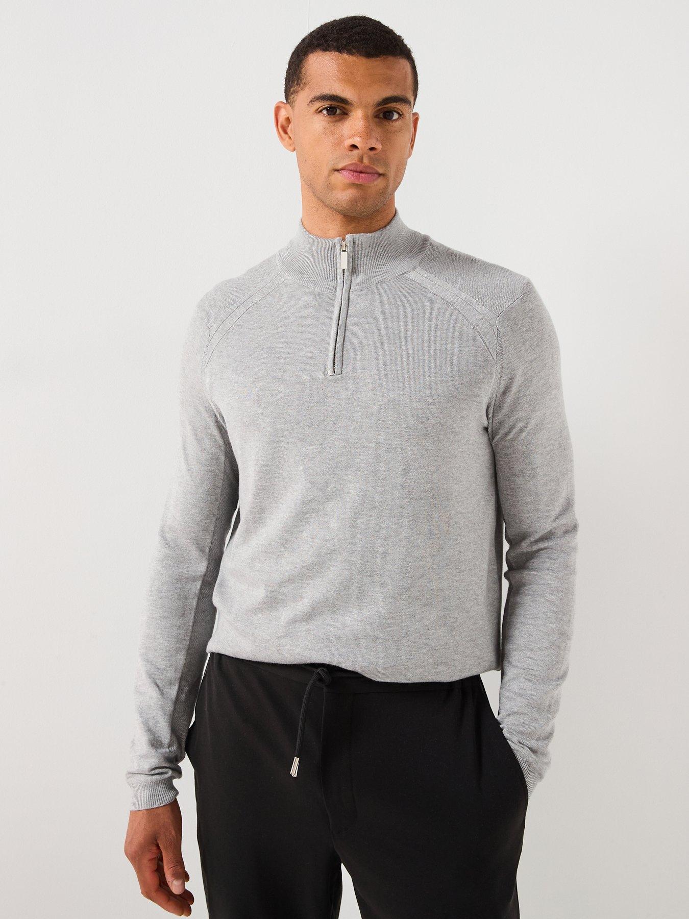 river-island-smart-viscose-half-zip-knitted-jumper-grey