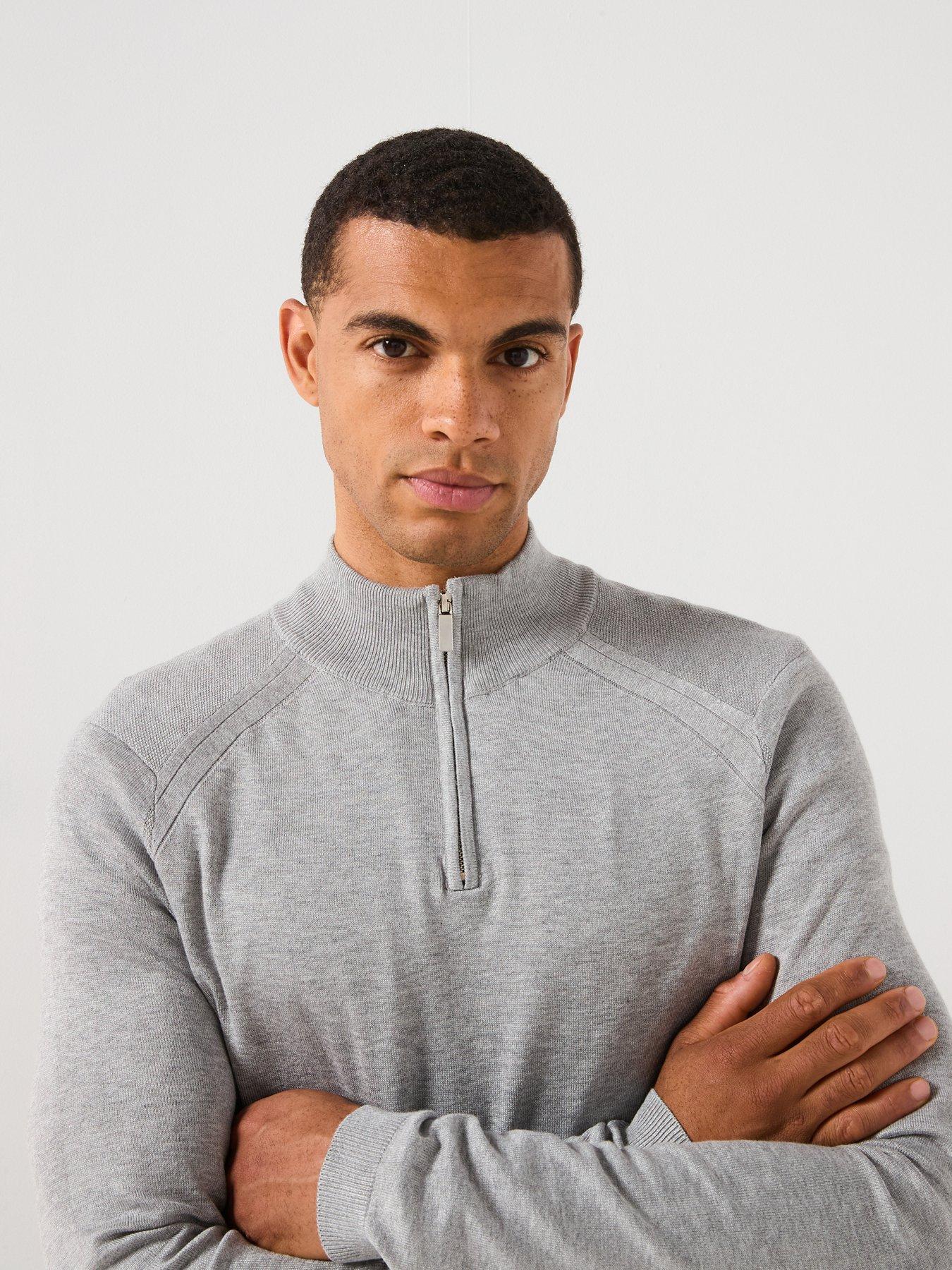 river-island-smart-viscose-half-zip-knitted-jumper-greyoutfit