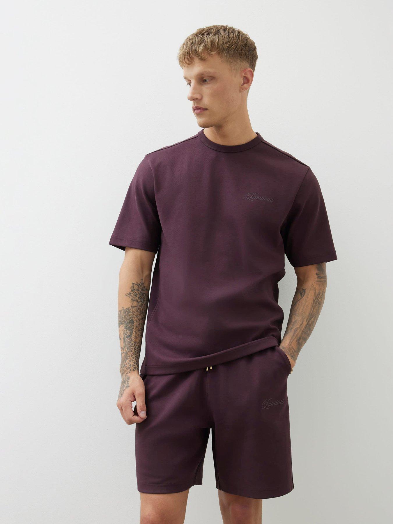 Image 3 of 4 of River Island Luminis Script Interlock Shorts - Dark Purple