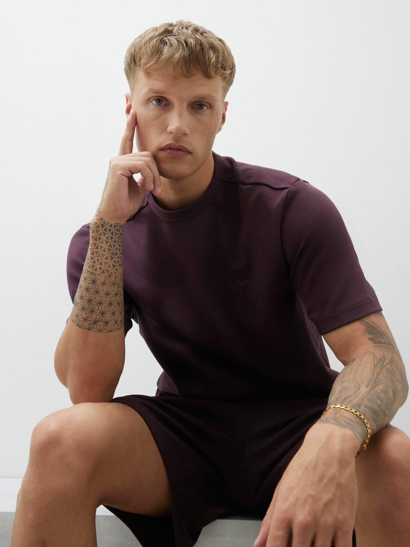 Image 4 of 4 of River Island Luminis Script Interlock Shorts - Dark Purple