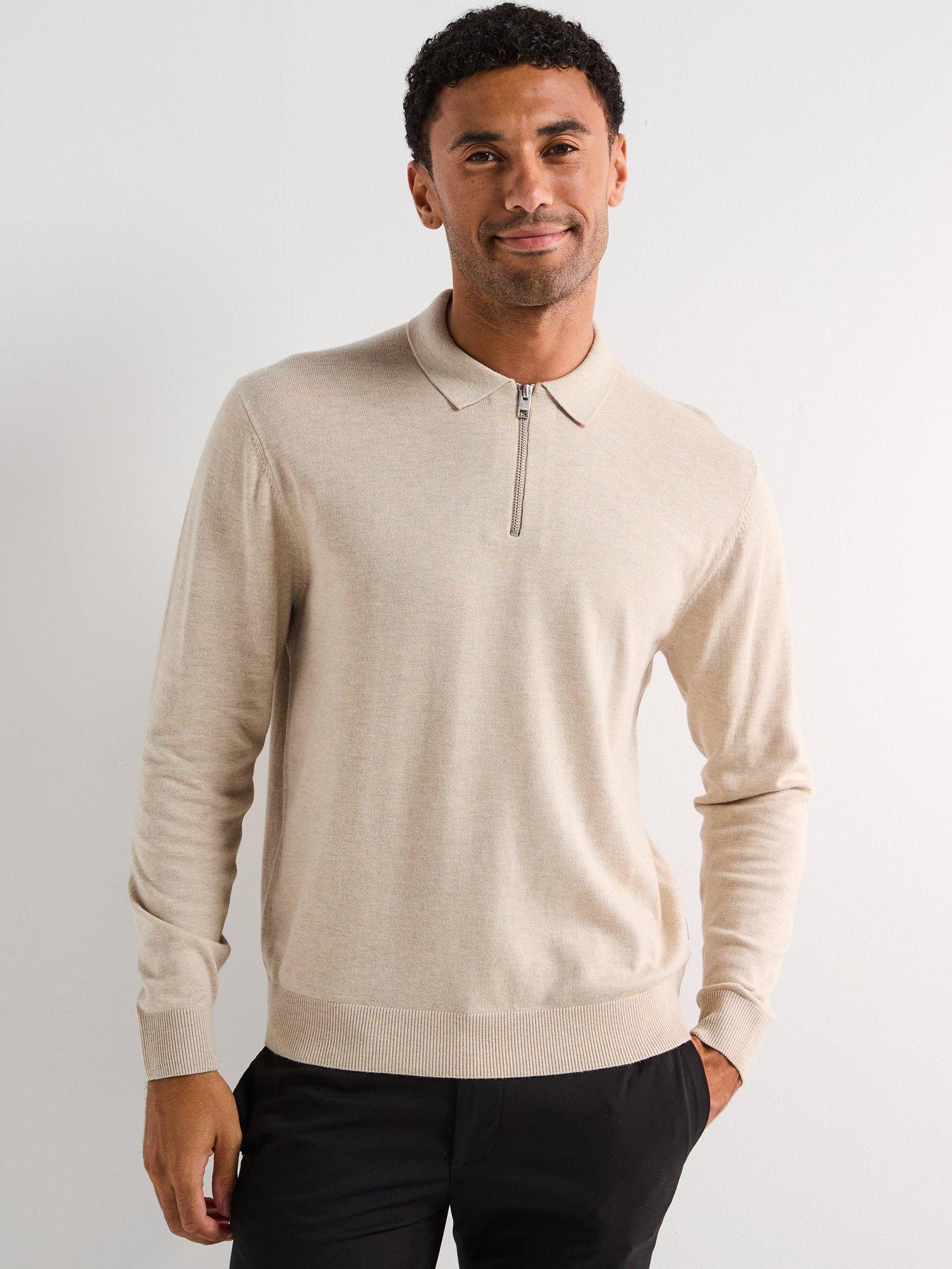 Jack & Jones Emil Long Sleeve Half Zip Knitted Polo Shirt - Light Beige