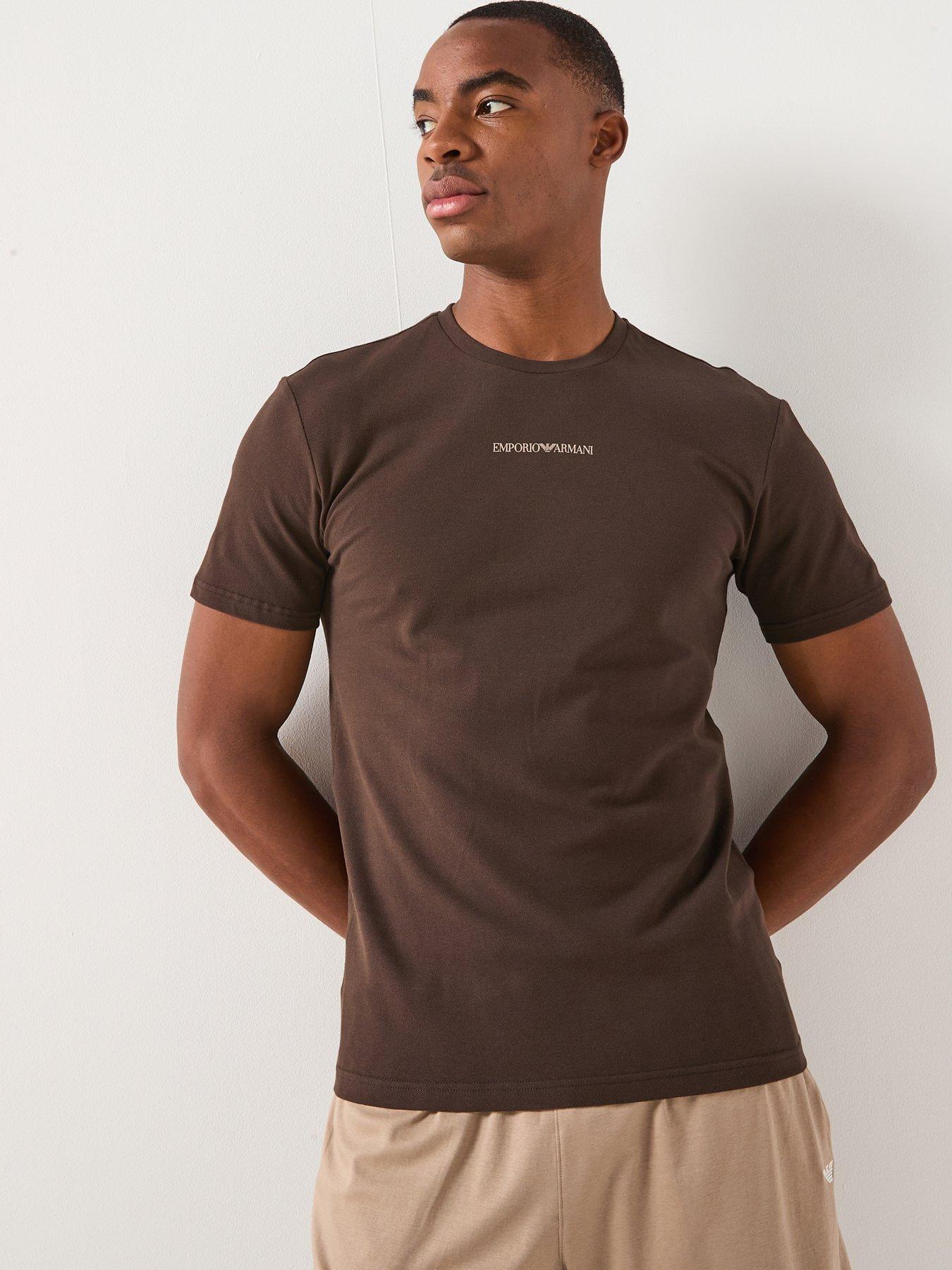Emporio Armani Bodywear Stretch Piquet Crew Neck Lounge T-Shirt - Dark Brown