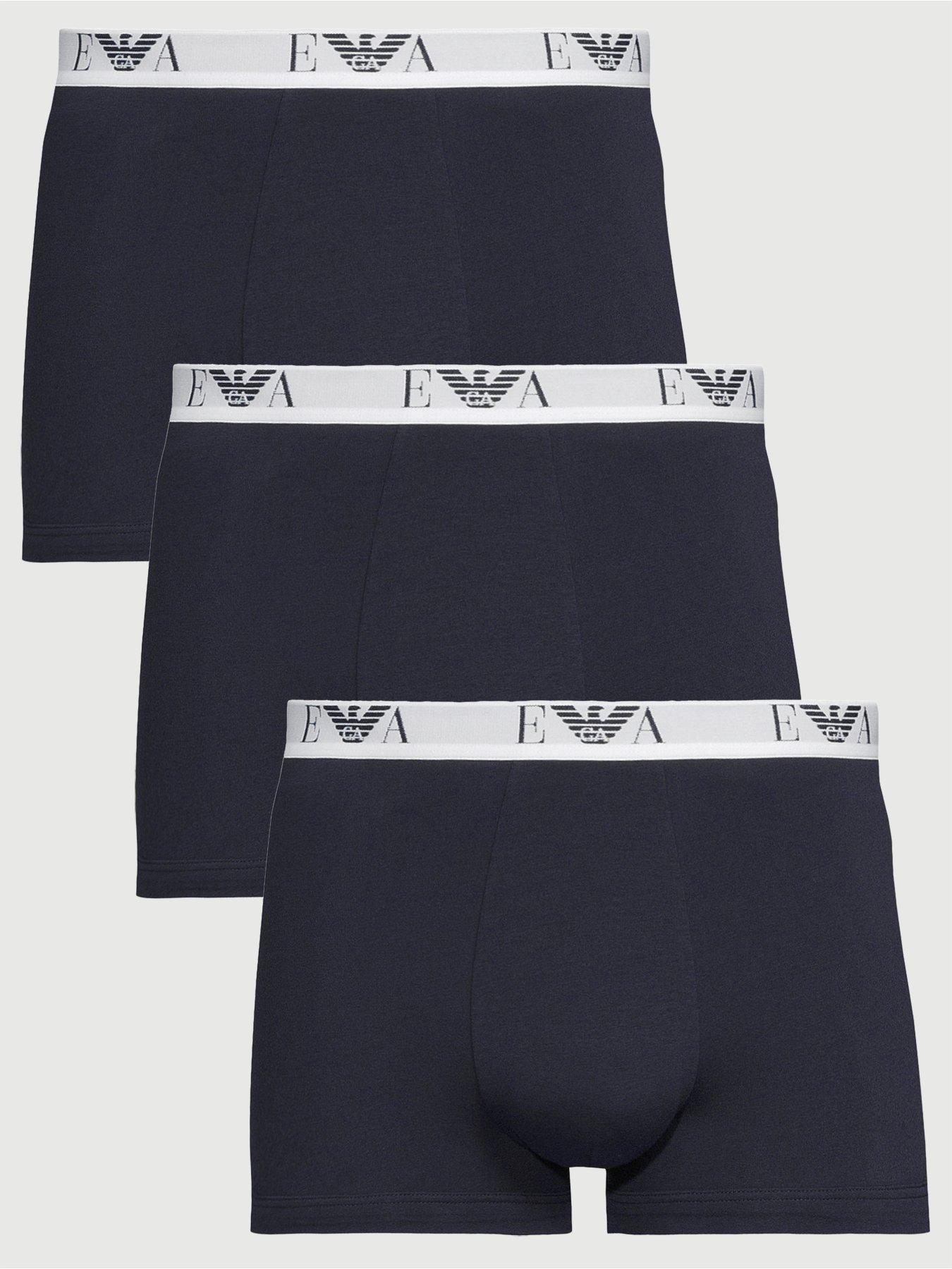 Emporio Armani Bodywear 3 Pack Eva Waistband Stretch Cotton Trunks - Navy