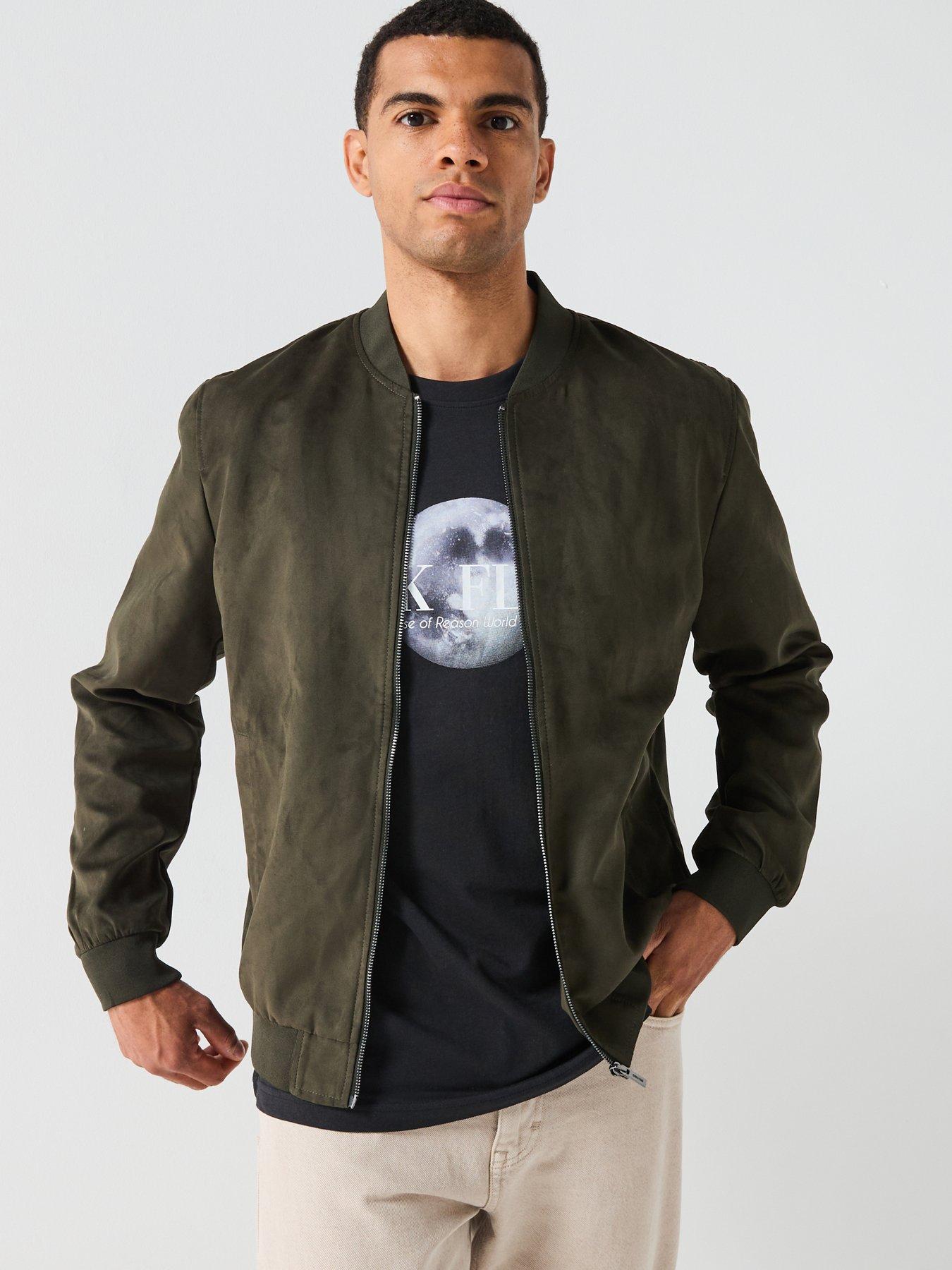 only-sons-lucas-faux-suede-bomber-jacket-dark-greenfront
