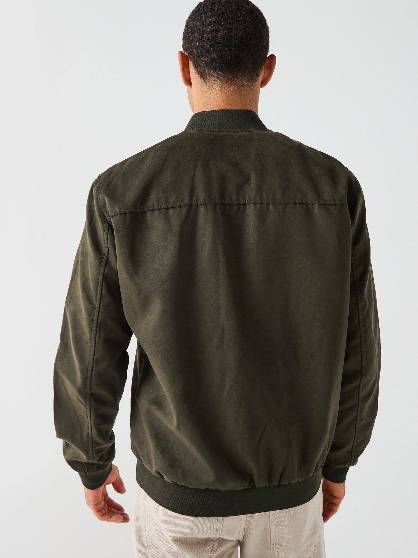 only-sons-lucas-faux-suede-bomber-jacket-dark-greenstillFront