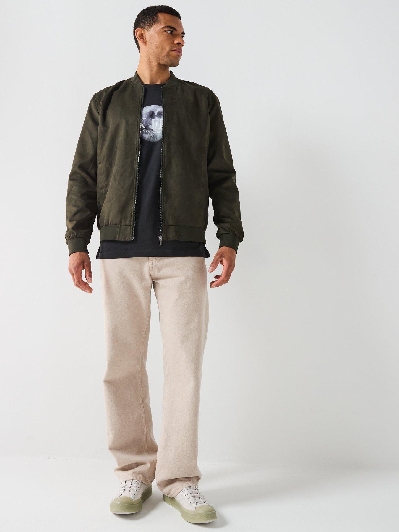 only-sons-lucas-faux-suede-bomber-jacket-dark-greenback