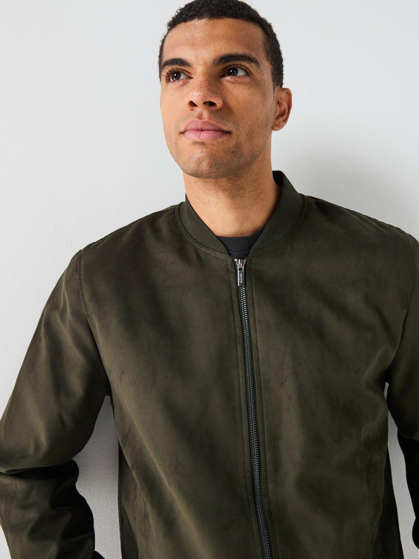 only-sons-lucas-faux-suede-bomber-jacket-dark-greendetail