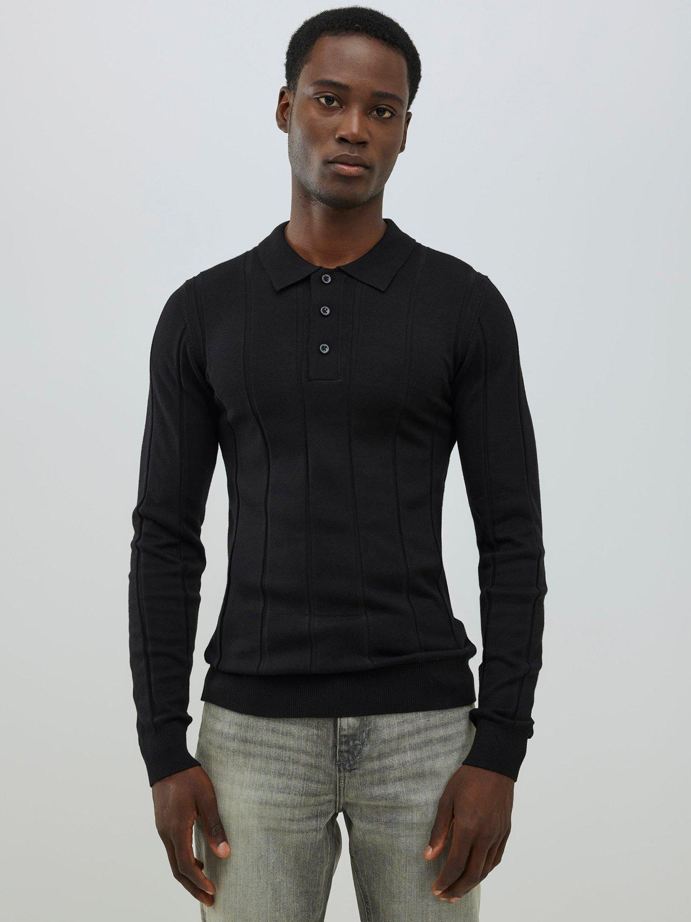 river-island-long-sleeve-ribbed-muscle-fit-knitted-polo-shirt-black