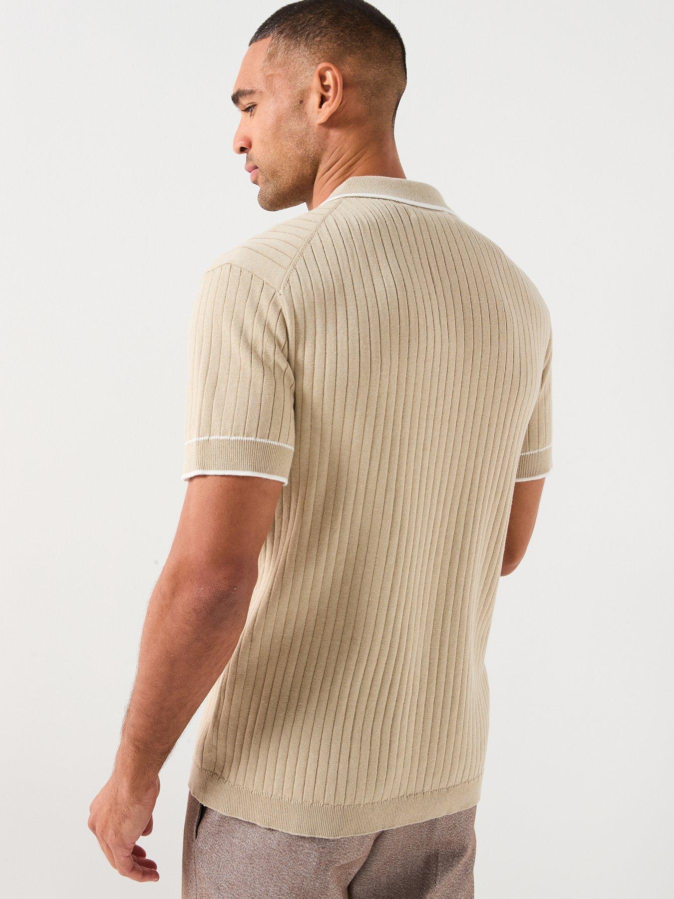 river-island-short-sleeve-rib-knitted-polo-shirt-beigestillFront