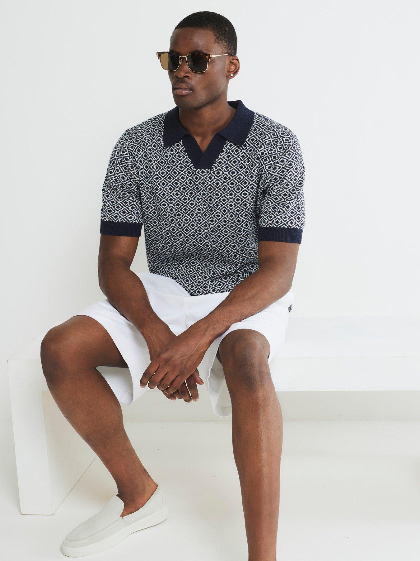 river-island-short-sleeve-geo-pattern-boucle-knitted-polo-shirt-navystillFront