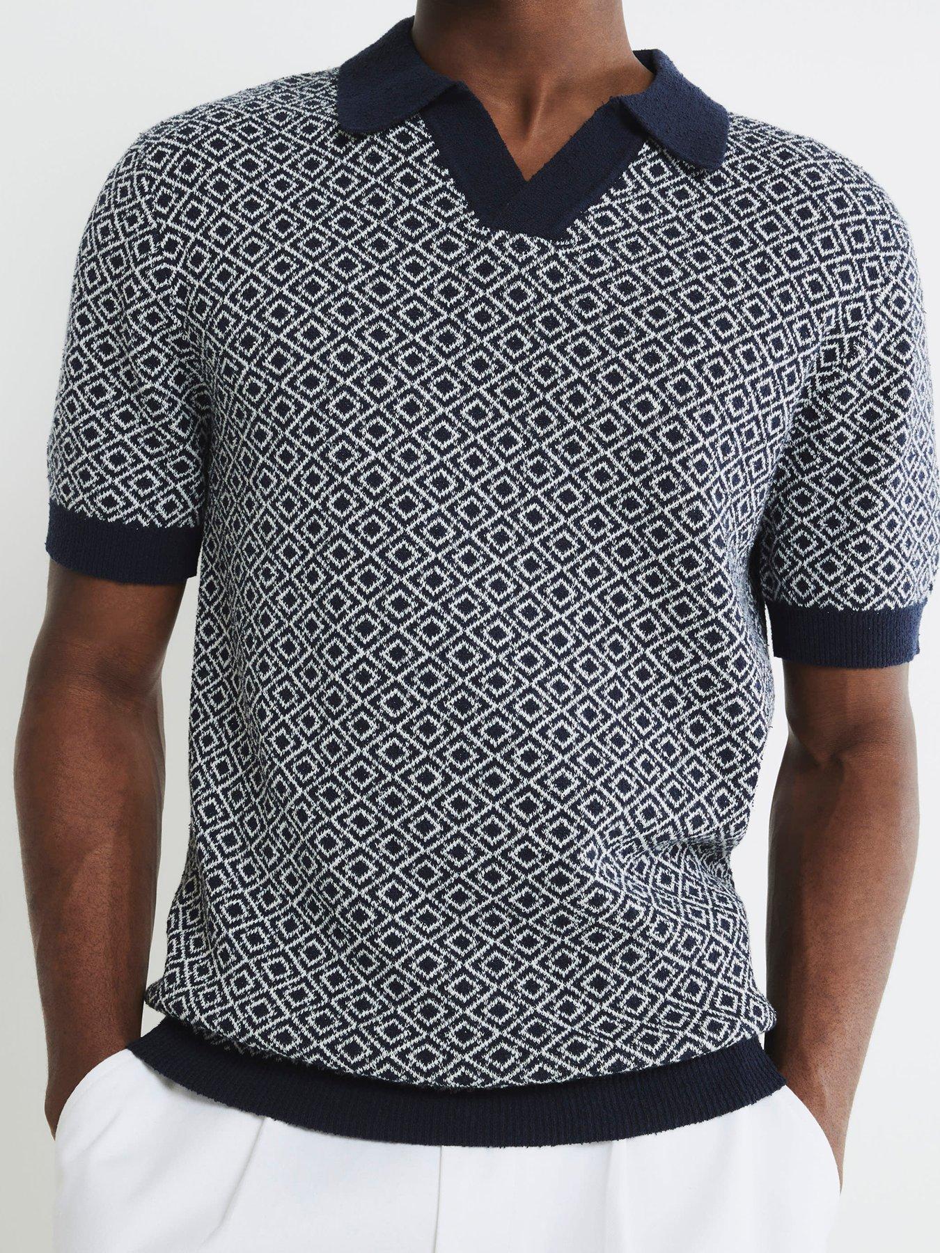 river-island-short-sleeve-geo-pattern-boucle-knitted-polo-shirt-navyoutfit