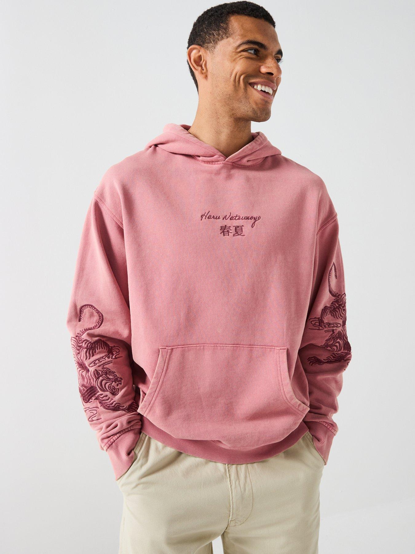 Image 1 of 6 of River Island Washed Effect Embroidered Hoodie - Red