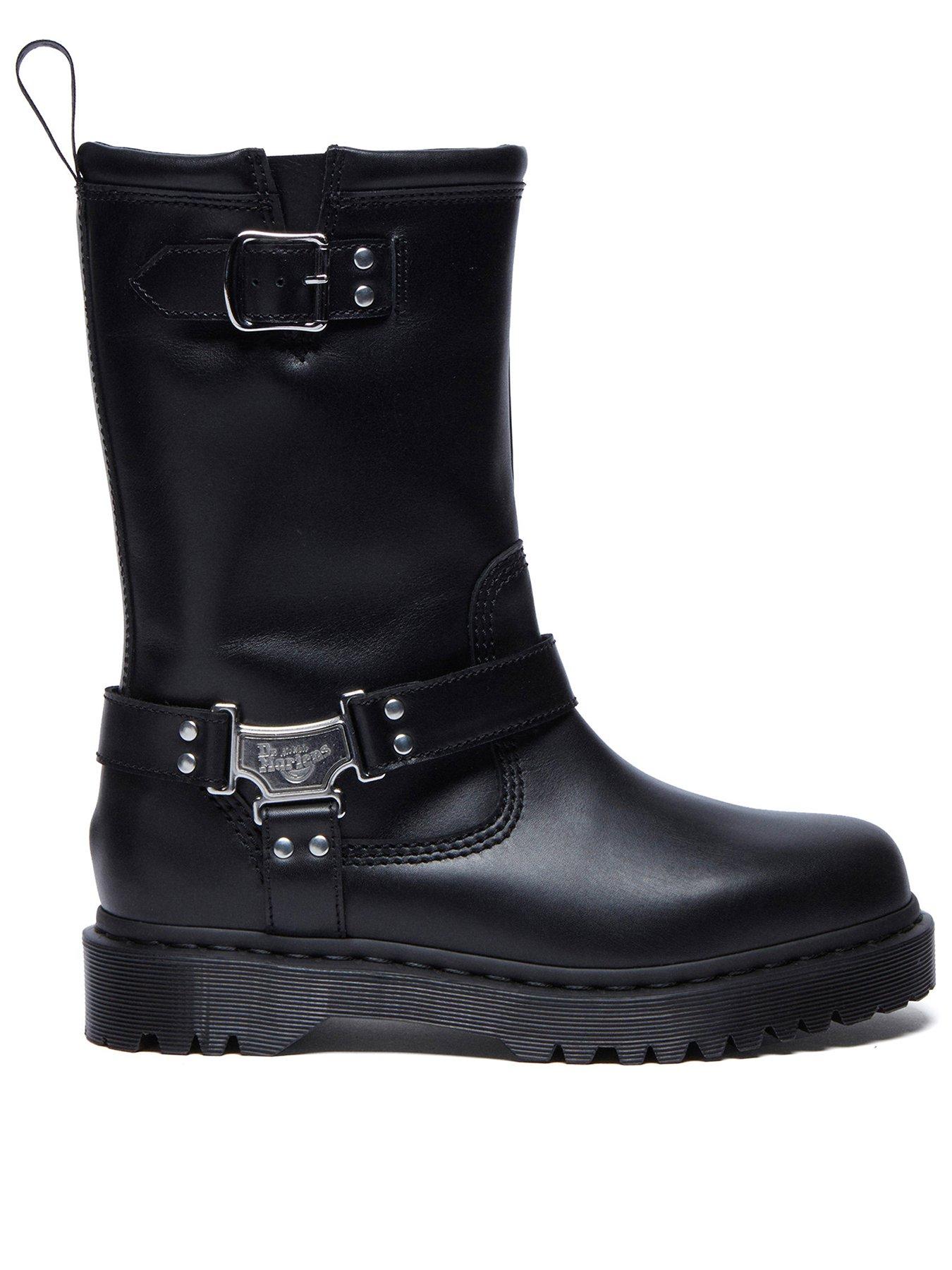 Image 2 of 7 of Dr Martens Anistone Tall Pull On Leather Biker Boots - Black