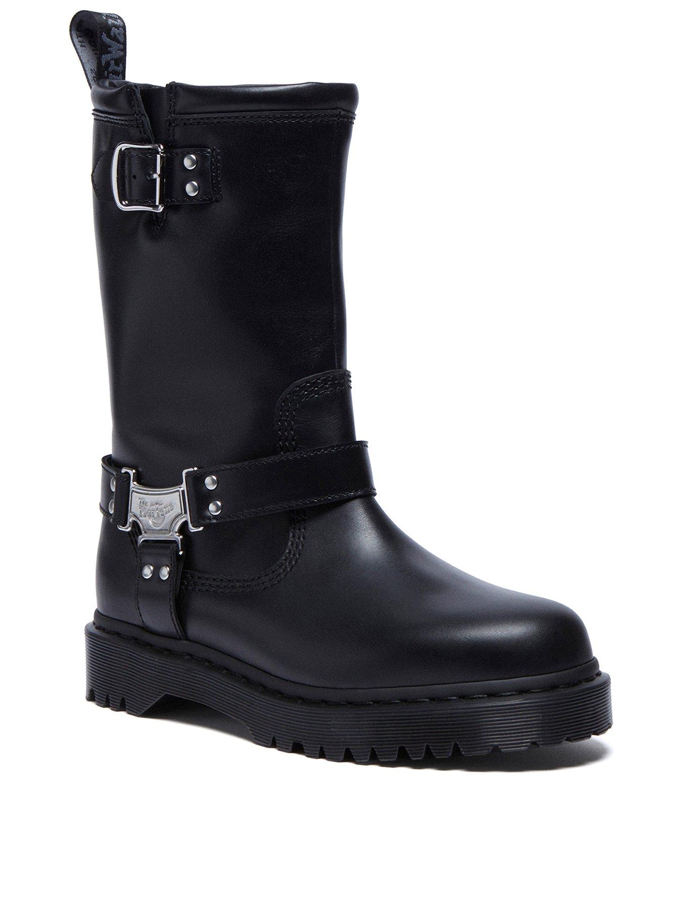 Image 3 of 7 of Dr Martens Anistone Tall Pull On Leather Biker Boots - Black