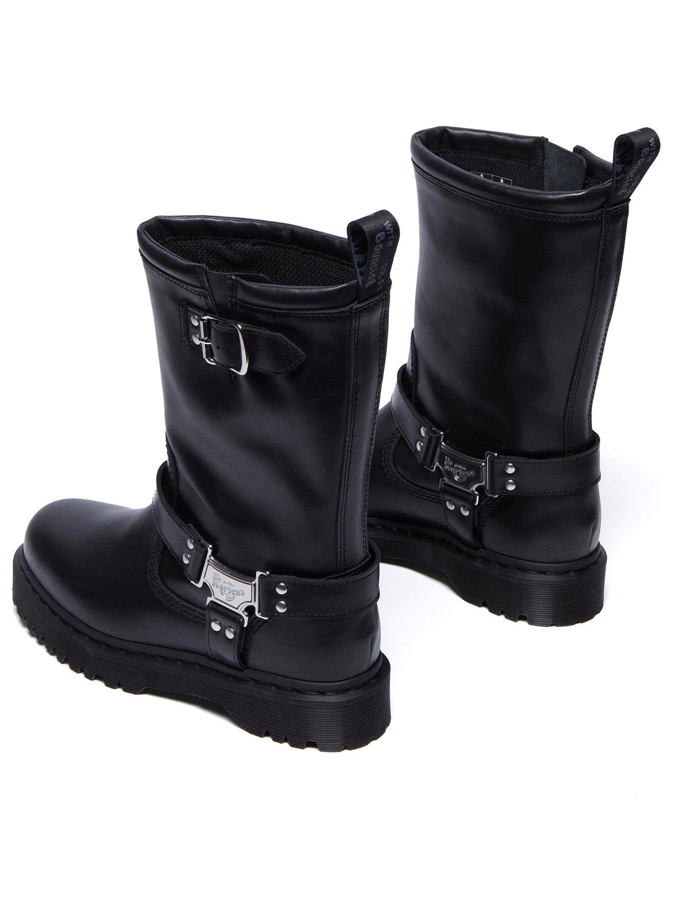 Image 4 of 7 of Dr Martens Anistone Tall Pull On Leather Biker Boots - Black