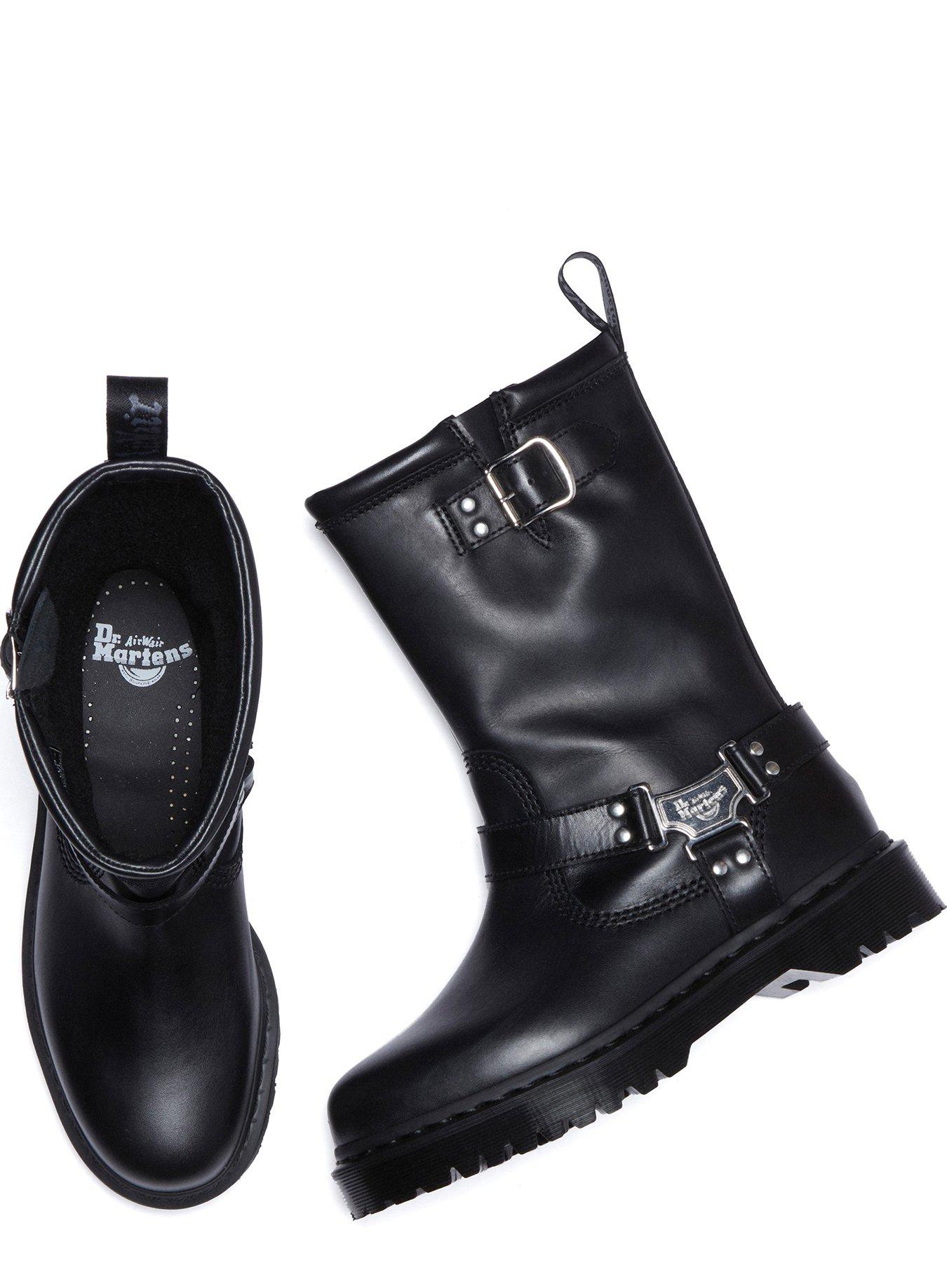 Image 5 of 7 of Dr Martens Anistone Tall Pull On Leather Biker Boots - Black