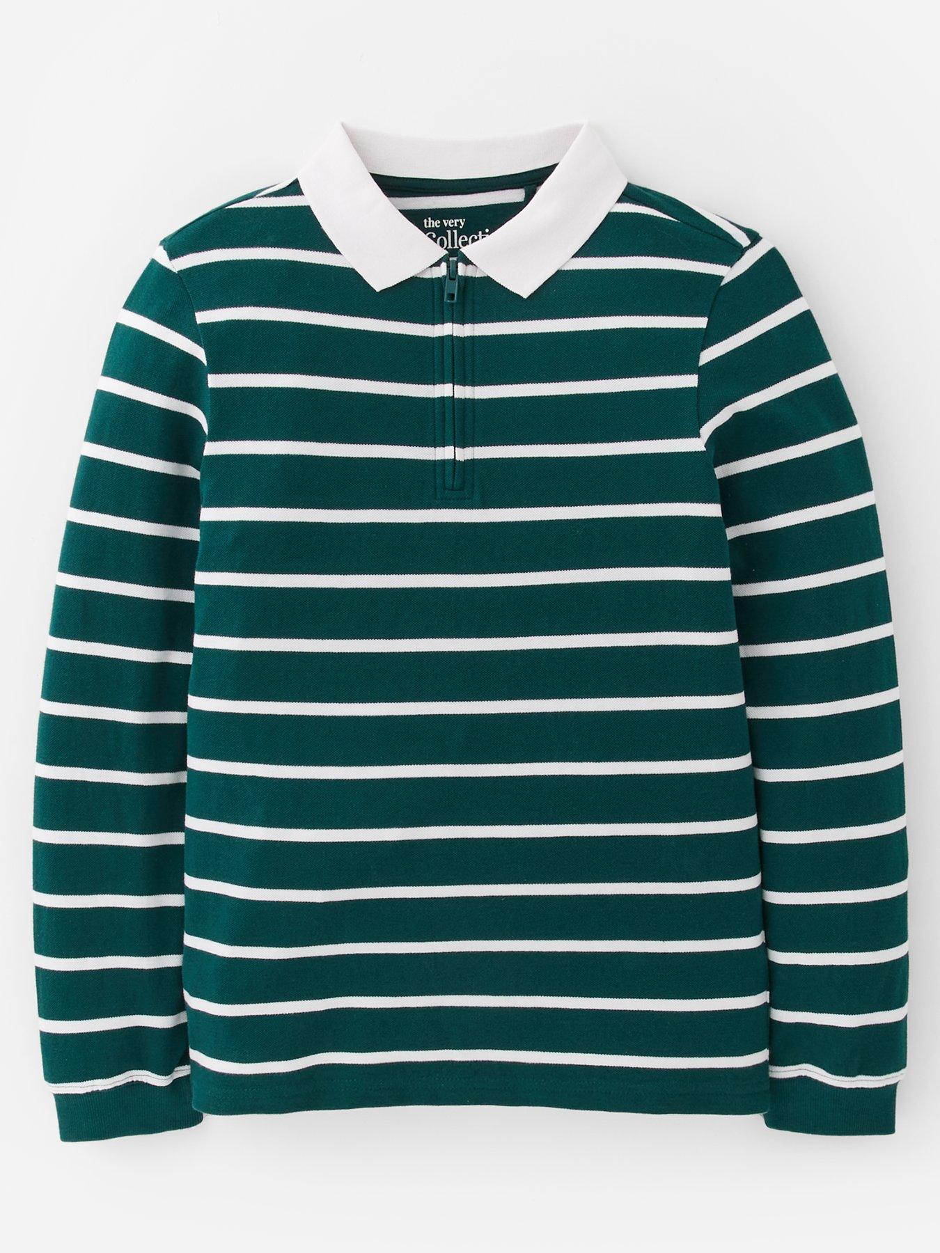 The Very Collection Striped Polo Zip Up Top - Green