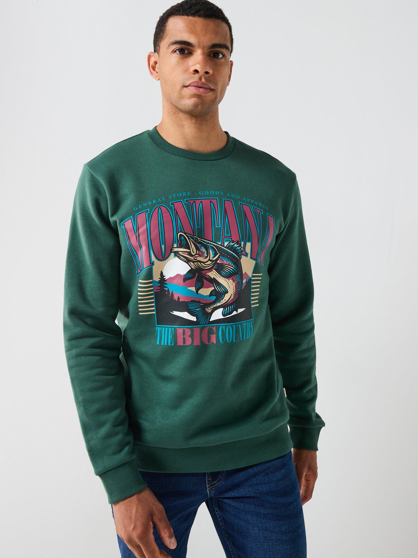 Image 1 of 4 of ONLY & SONS Montana Graphic Crew Sweatshirt - Green