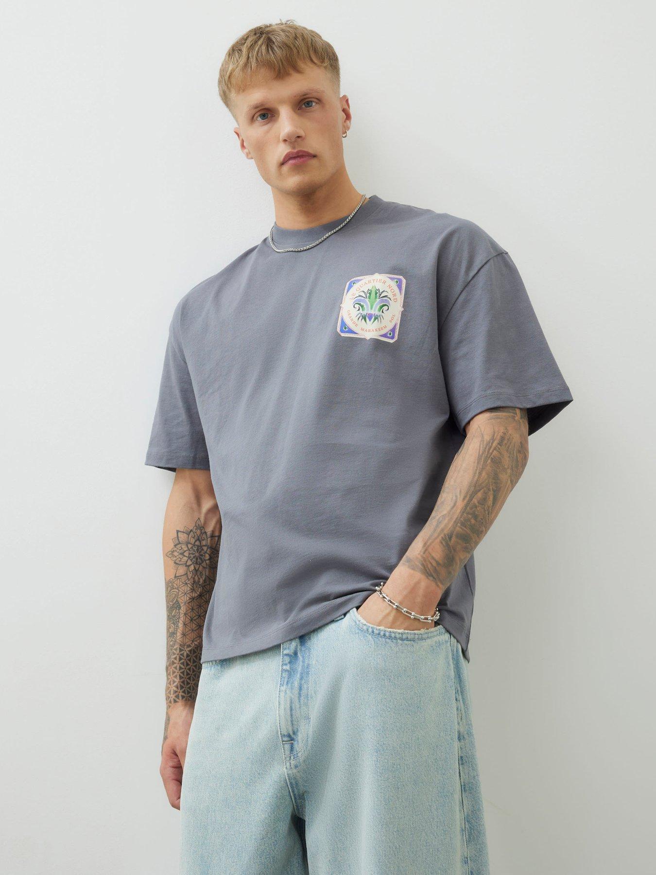 River Island Tile Print T-Shirt - Dark Grey