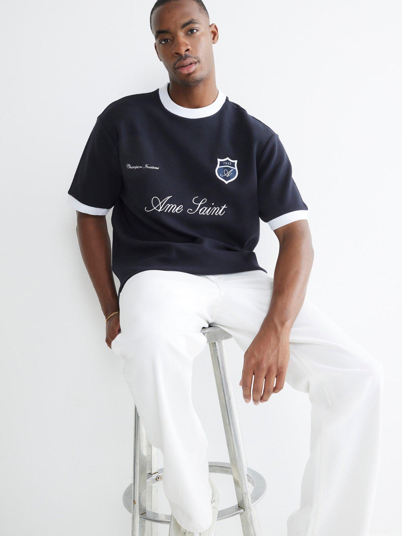 River Island Football Style Ottoman T-Shirt - Navy