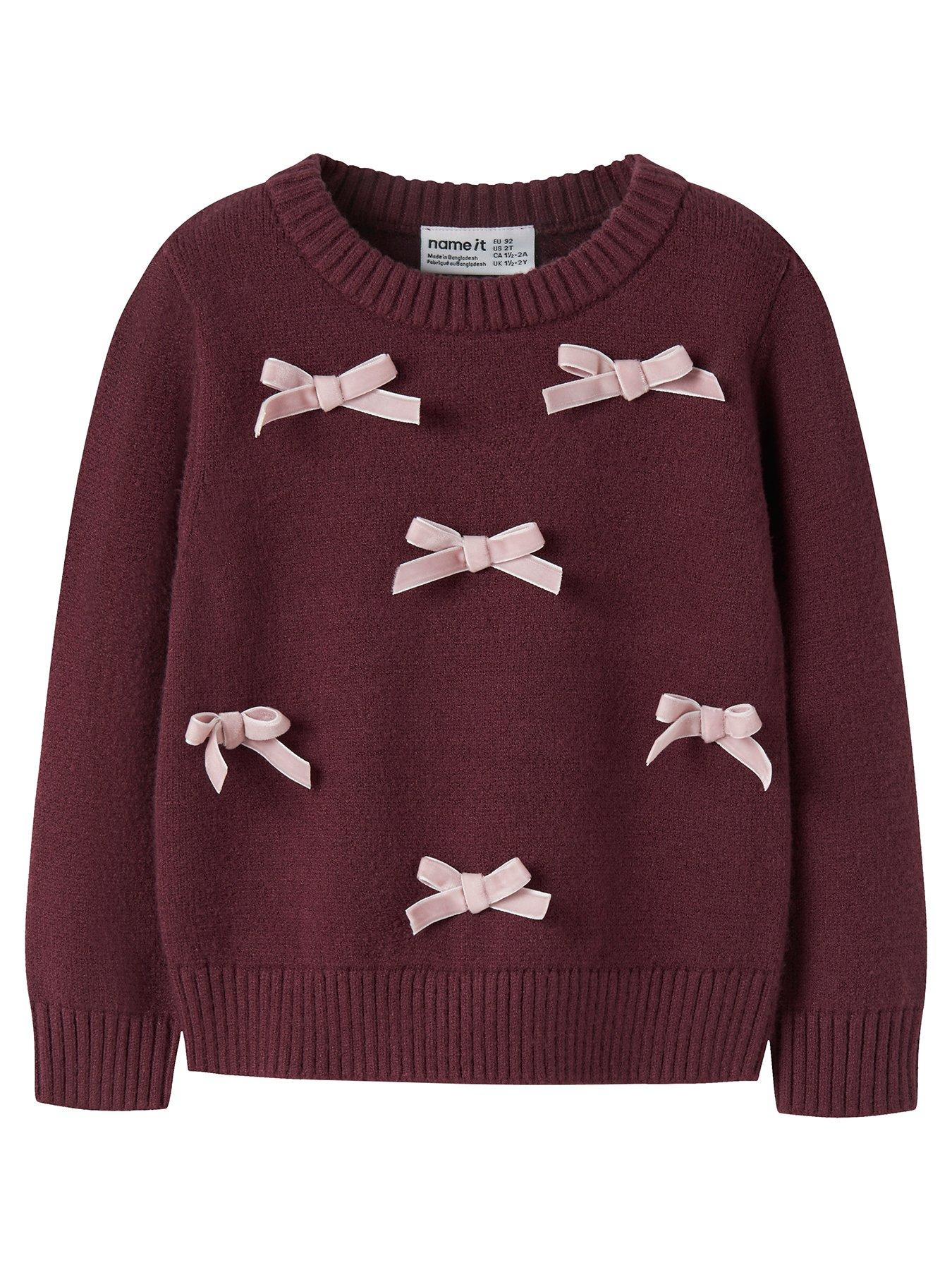 name-it-mini-girls-3d-bow-knitted-jumper-dark-red
