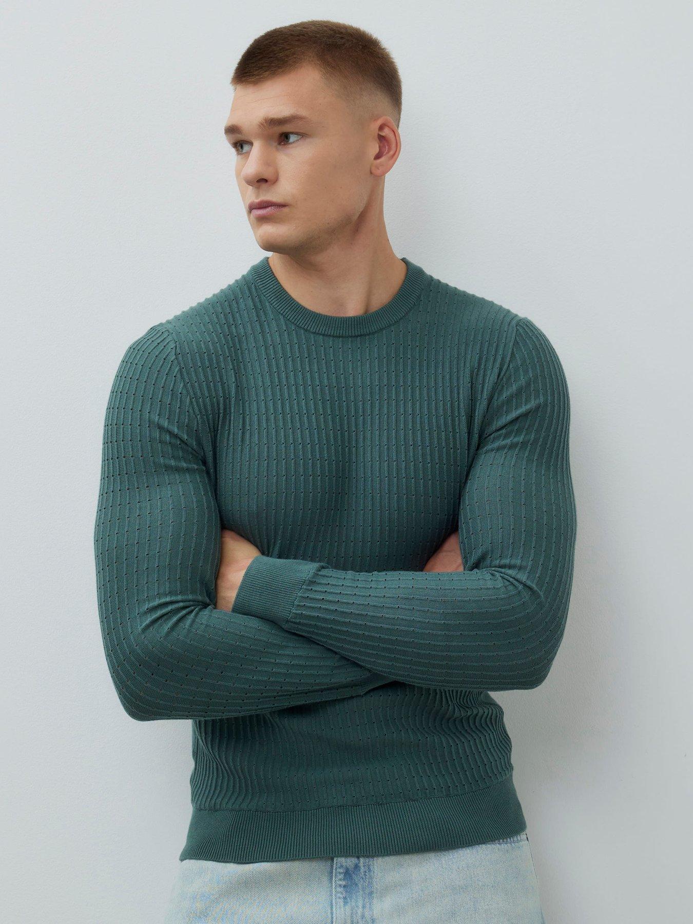 River Island Brick Muscle Fit Knitted Jumper - Green