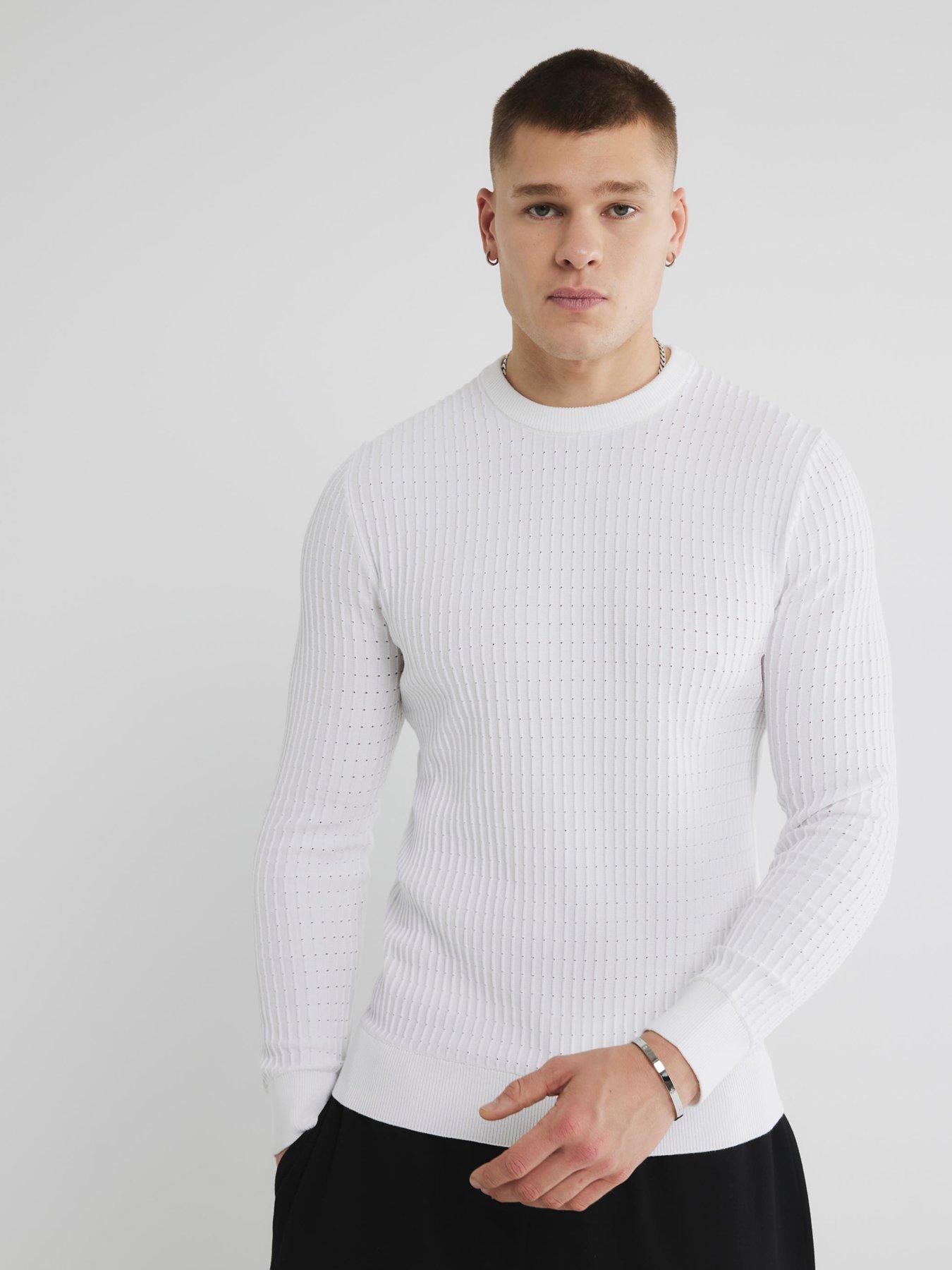 River Island Brick Muscle Fit Knitted Jumper - White