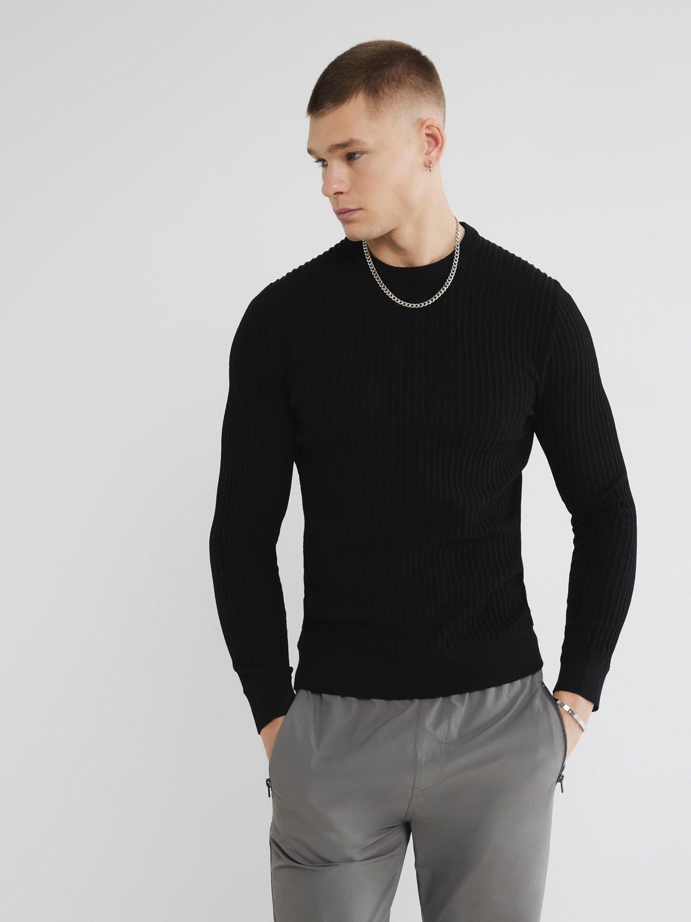 River Island Brick Muscle Fit Knitted Jumper - Black