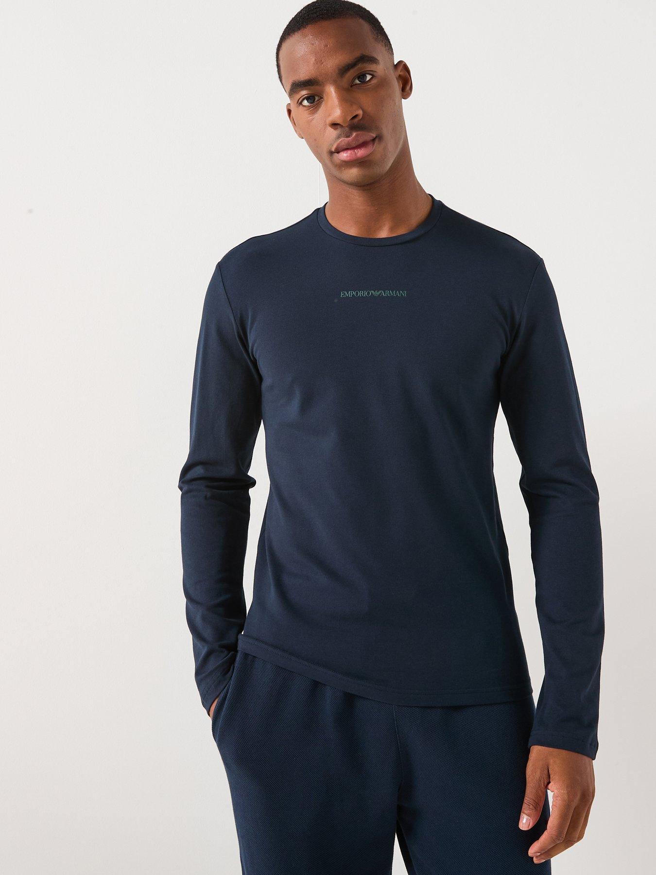 Emporio Armani Bodywear Stretch Piquet Long Sleeve Lounge T-Shirt - Navy