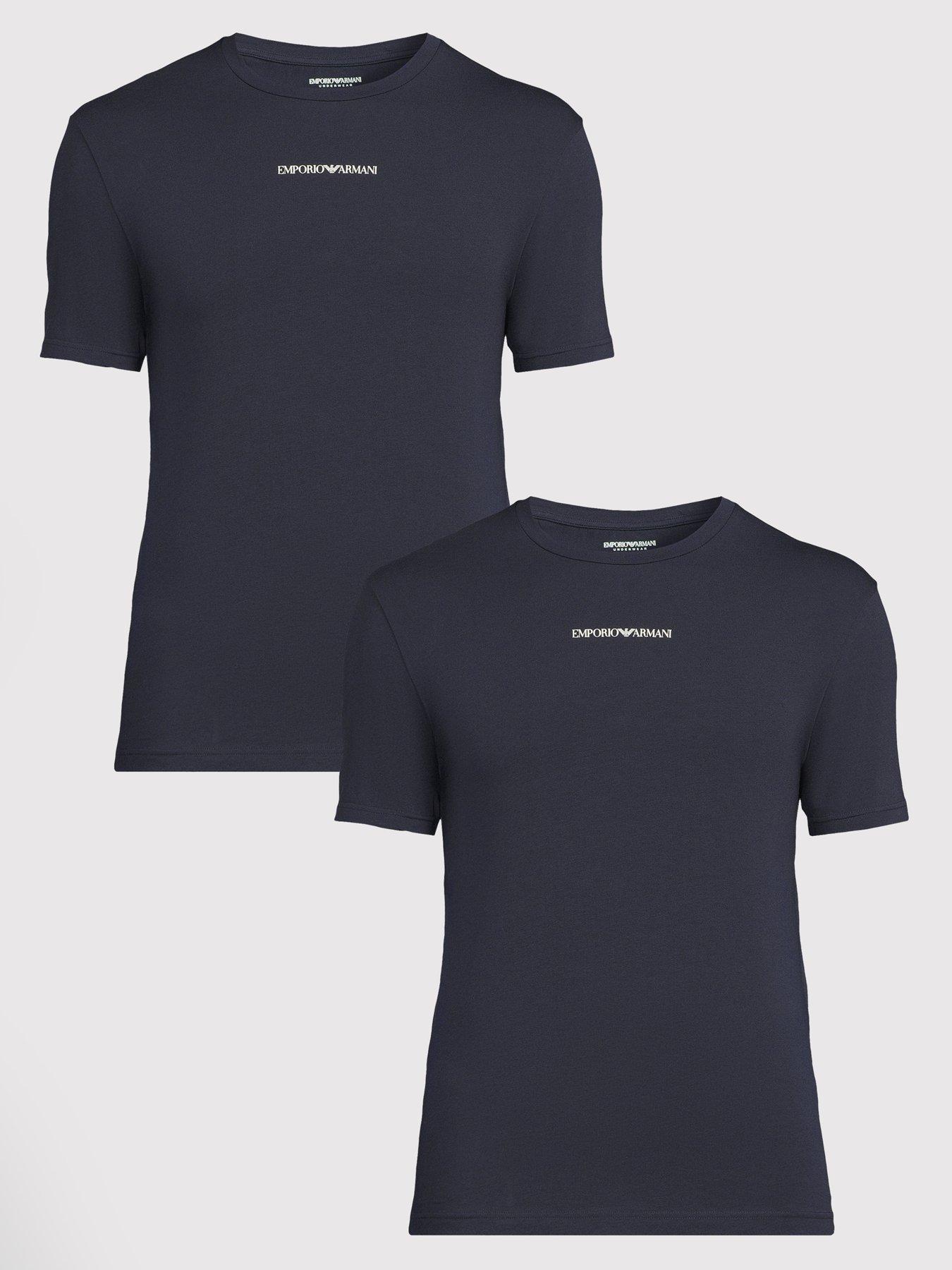 Emporio Armani Bodywear 2 Pack Pipe Detail T-Shirts - Navy