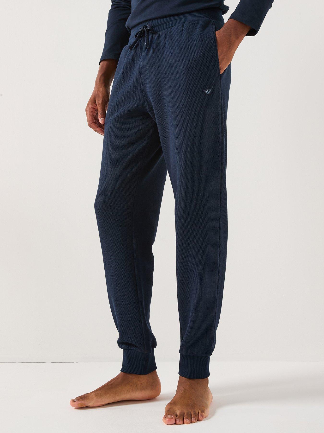 Emporio Armani Bodywear Iconic Piquet Cuffed Loungewear Pants - Navy
