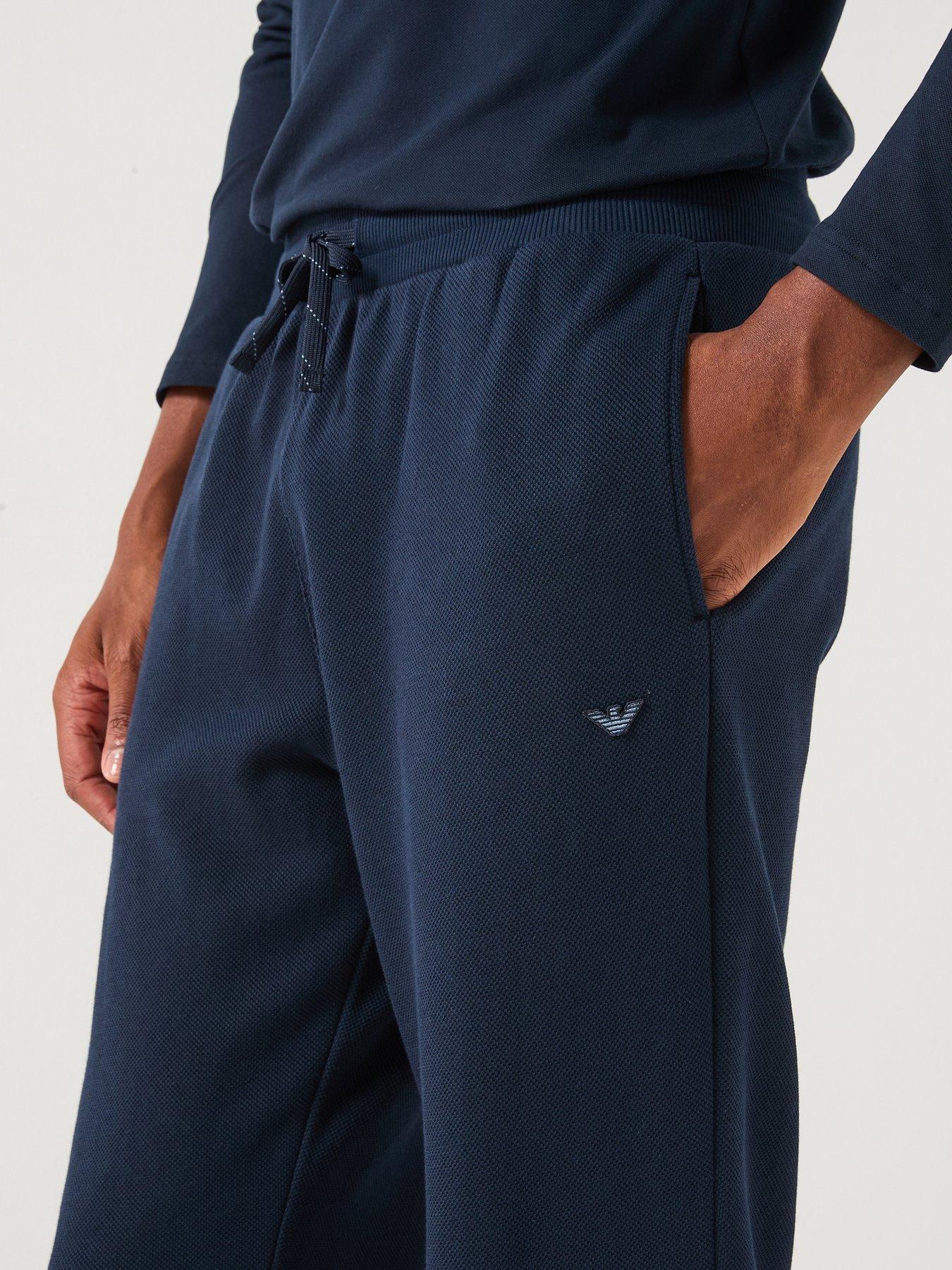 Image 4 of 5 of Emporio Armani Bodywear Iconic Piquet Cuffed Loungewear Pants - Navy