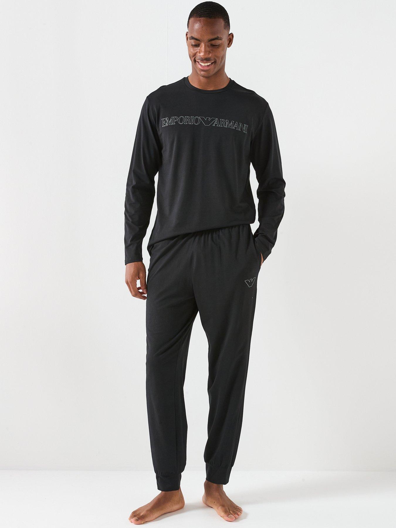 Emporio Armani Bodywear Megalogo Jersey Pyjama Set - Black