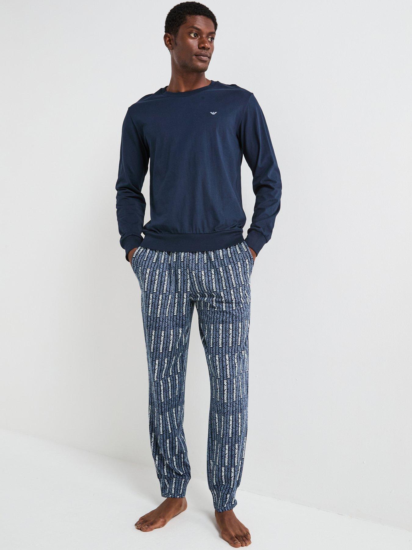 emporio-armani-bodywear-print-plain-jersey-pyjama-set-navy