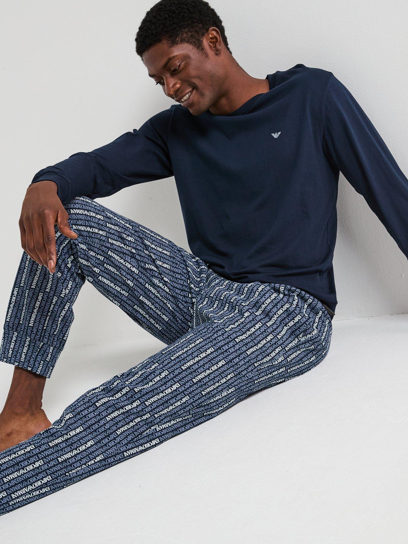 emporio-armani-bodywear-print-plain-jersey-pyjama-set-navyoutfit