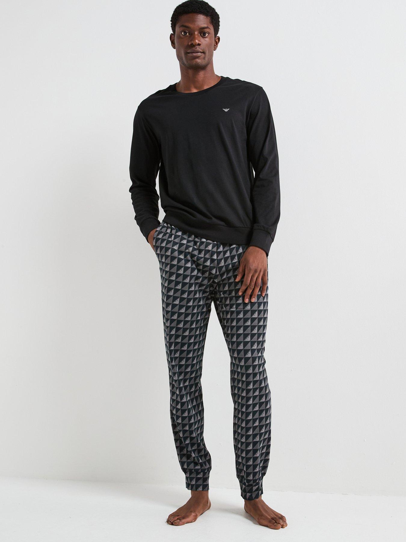 emporio-armani-bodywear-print-plain-jersey-pyjama-set-black