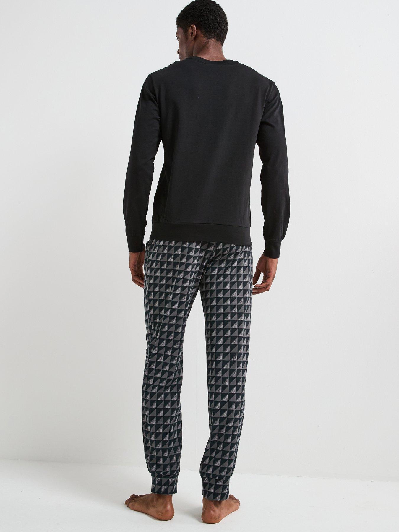 Image 2 of 4 of Emporio Armani Bodywear Print/ Plain Jersey Pyjama Set - Black