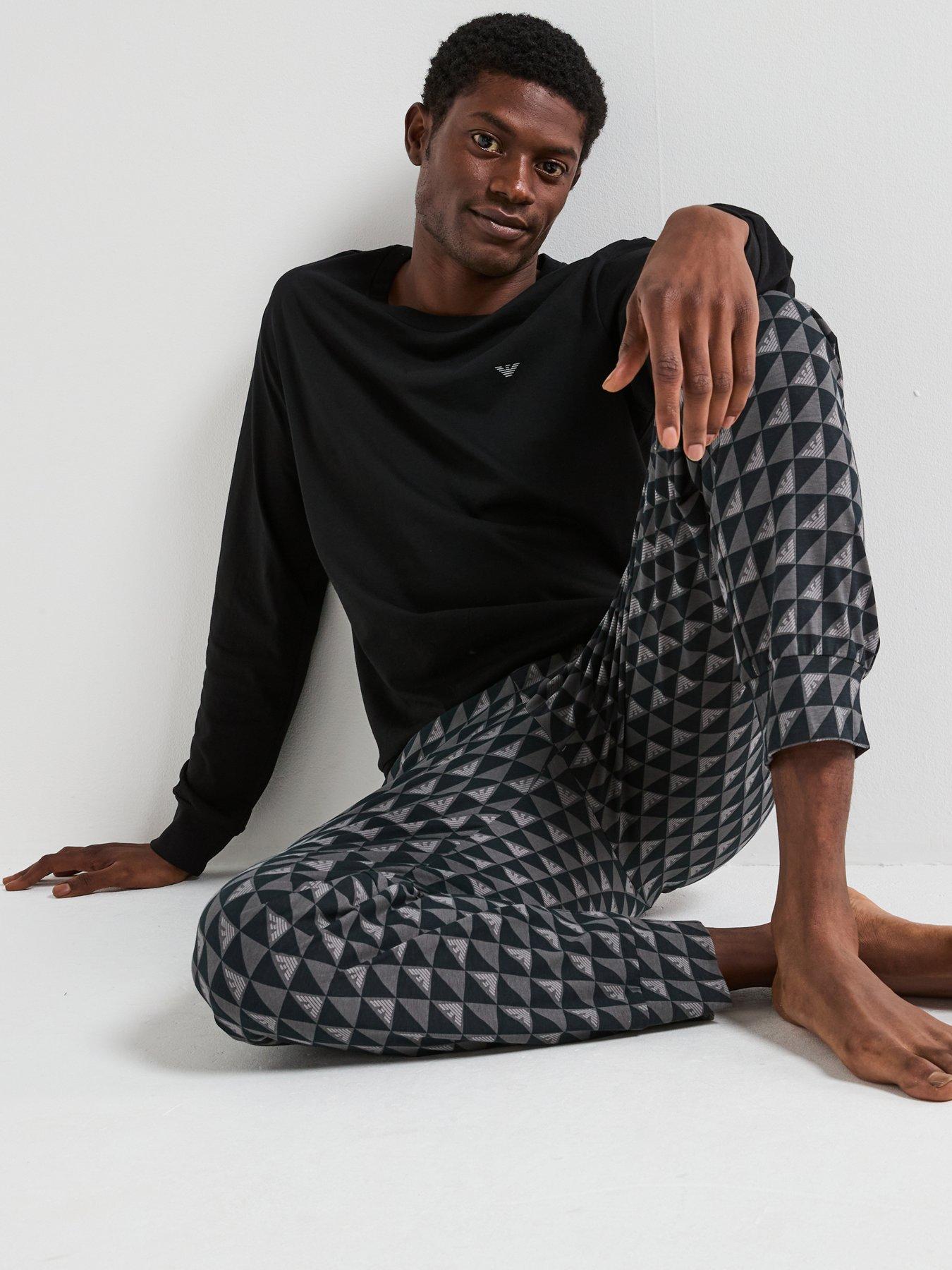 Image 4 of 4 of Emporio Armani Bodywear Print/ Plain Jersey Pyjama Set - Black