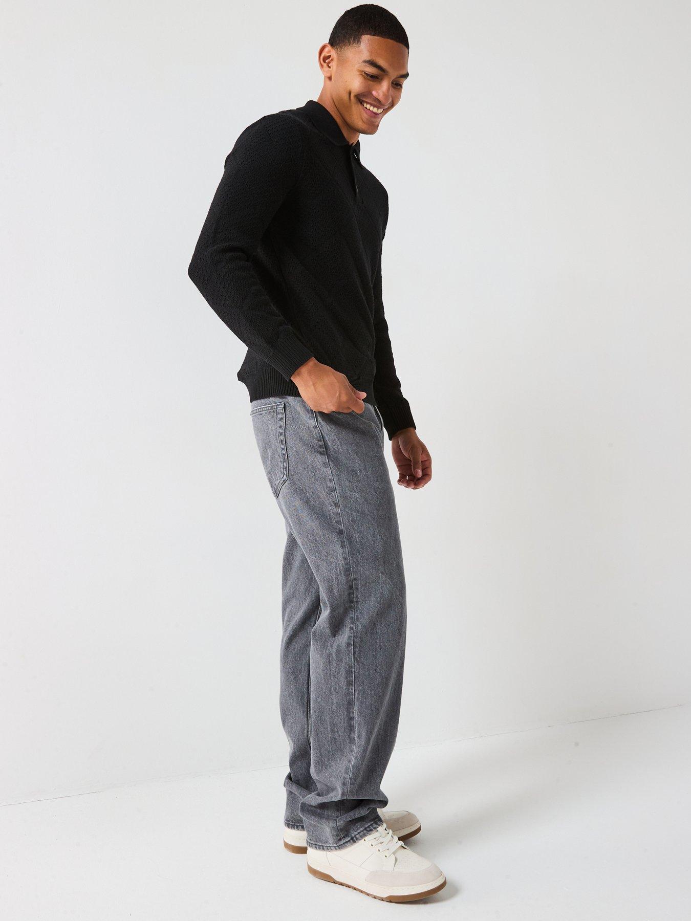 only-sons-map-long-sleeve-chevron-knitted-polo-blackback