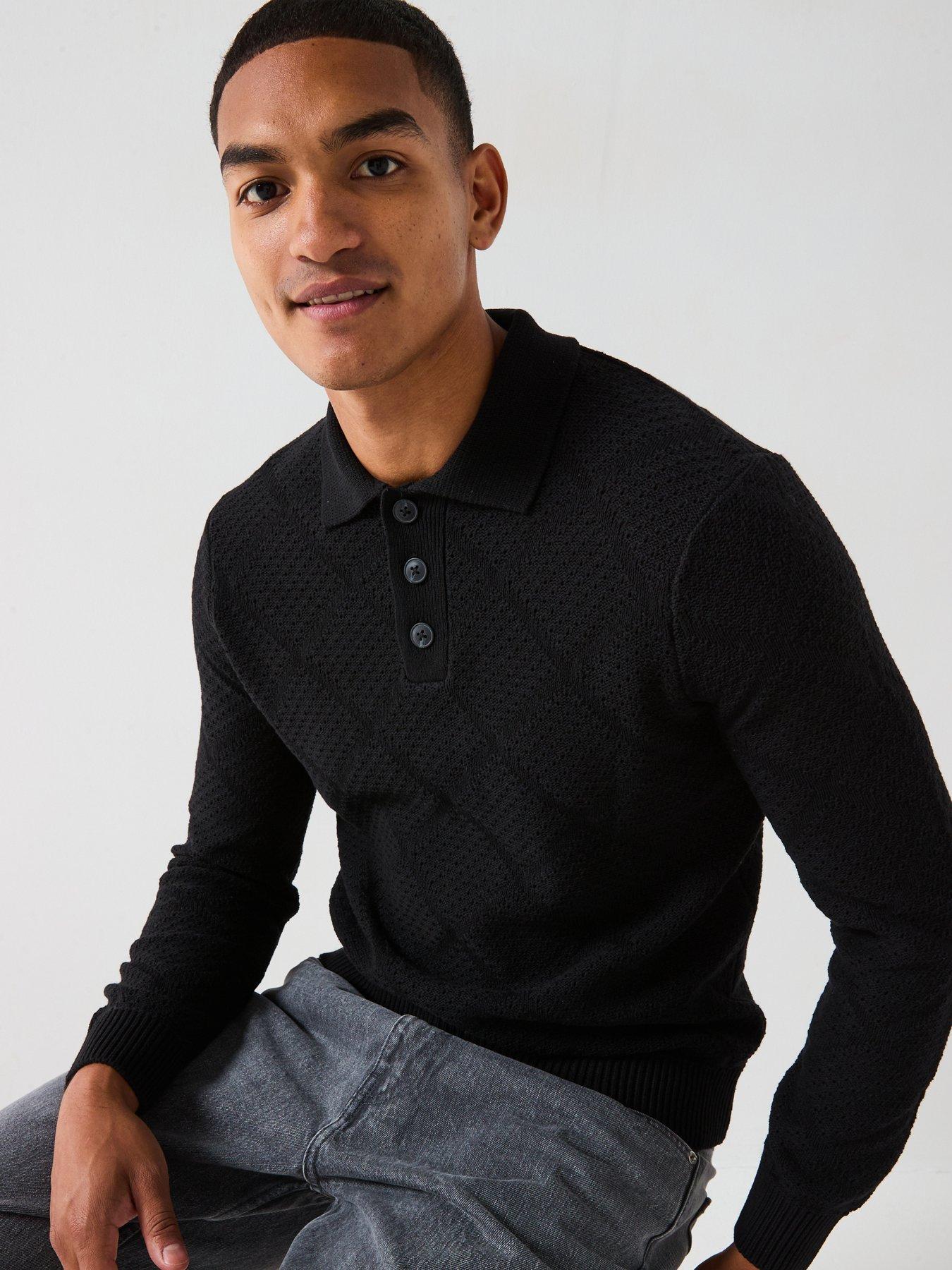 only-sons-map-long-sleeve-chevron-knitted-polo-blackdetail