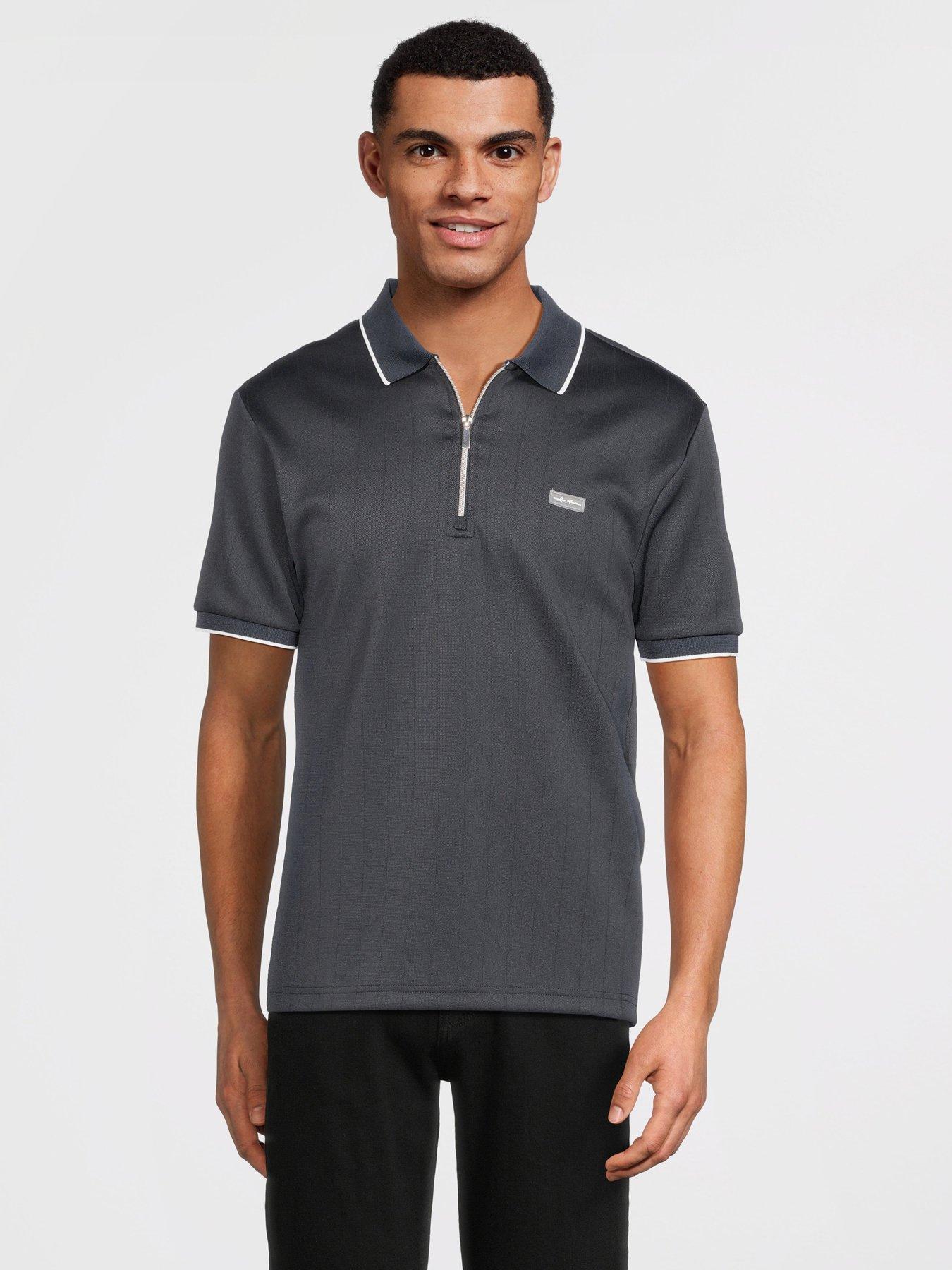 River Island Zip Through Tipped Polo Shirt - Navy